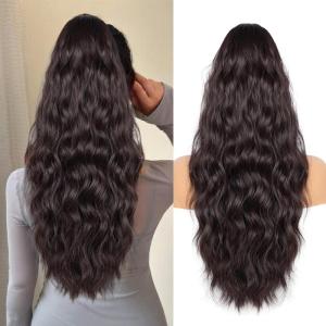 Ponytail Extension for Women, 26 inch Drawstring Ponytail Extension, Wavy Pony Tails Hair Extensions, Synthetic Hair Extensions Ponytail for Daily Use (Deep Almond Brown with Wheat Germ Blonde)(Dark Brown With a Slight Auburn Luster)