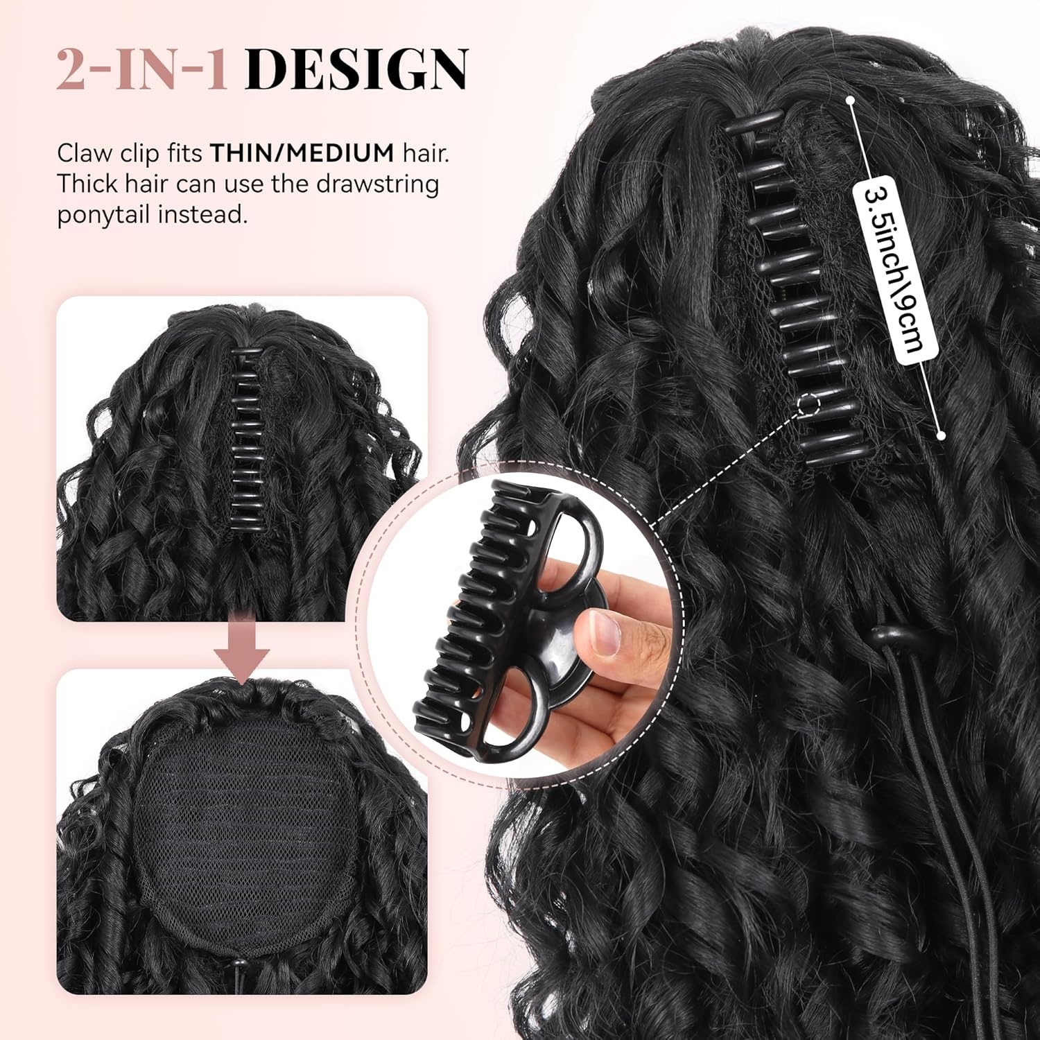 image:image16 Inch Ponytail Extension Clip in Ponytail Hair Extensions Curly Spring Curls Pony Tails Hair Extensions Synthetic Claw Clip Ponytail Extension for Women Color Copper BrownBlack