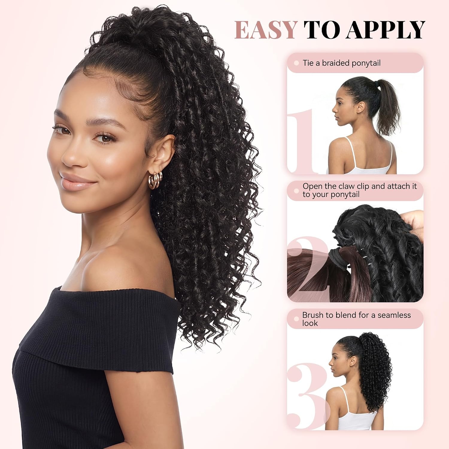 image:image16 Inch Ponytail Extension Clip in Ponytail Hair Extensions Curly Spring Curls Pony Tails Hair Extensions Synthetic Claw Clip Ponytail Extension for Women Color Copper BrownDark Brown
