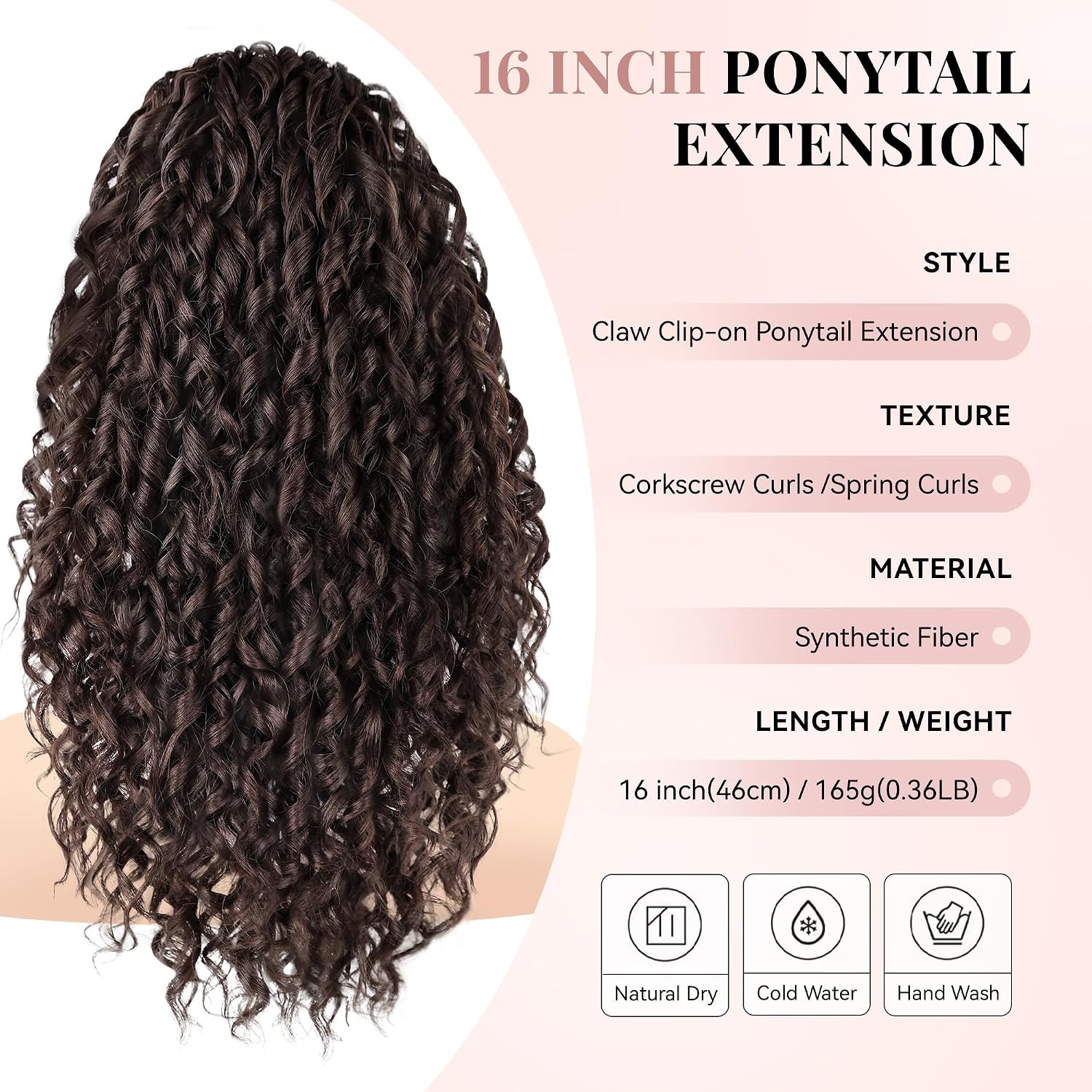 image:image16 Inch Ponytail Extension Clip in Ponytail Hair Extensions Curly Spring Curls Pony Tails Hair Extensions Synthetic Claw Clip Ponytail Extension for Women Color Copper BrownChocolate Brown