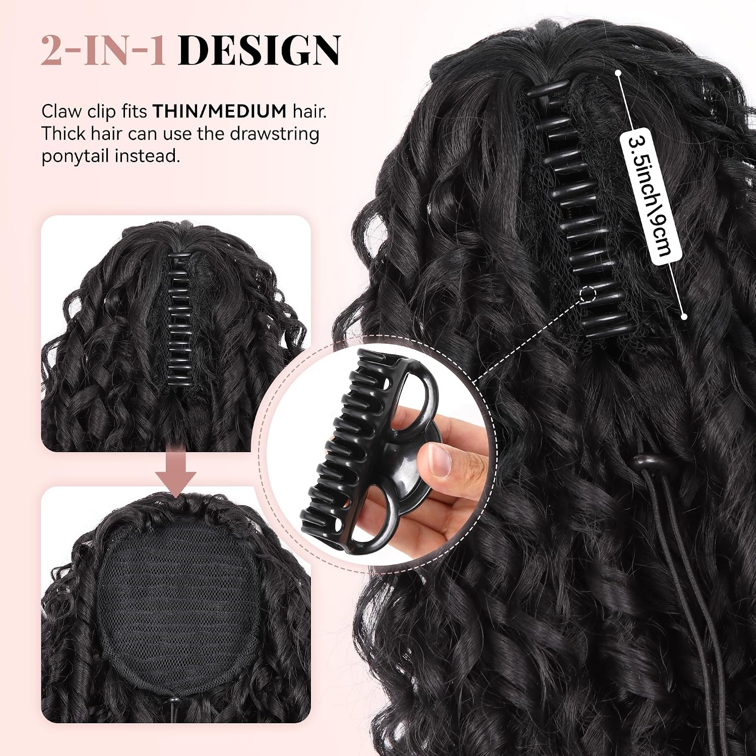 image:image16 Inch Ponytail Extension Clip in Ponytail Hair Extensions Curly Spring Curls Pony Tails Hair Extensions Synthetic Claw Clip Ponytail Extension for Women Color Copper BrownDark Brown