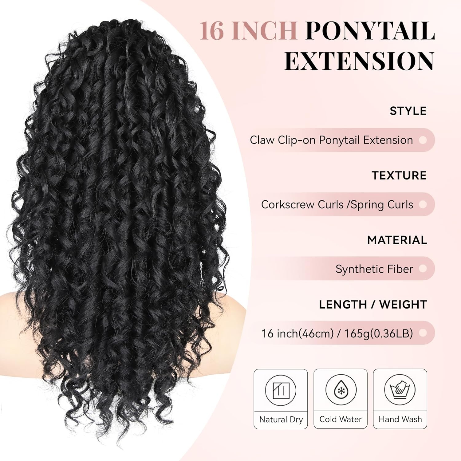 image:image16 Inch Ponytail Extension Clip in Ponytail Hair Extensions Curly Spring Curls Pony Tails Hair Extensions Synthetic Claw Clip Ponytail Extension for Women Color Copper BrownBlack