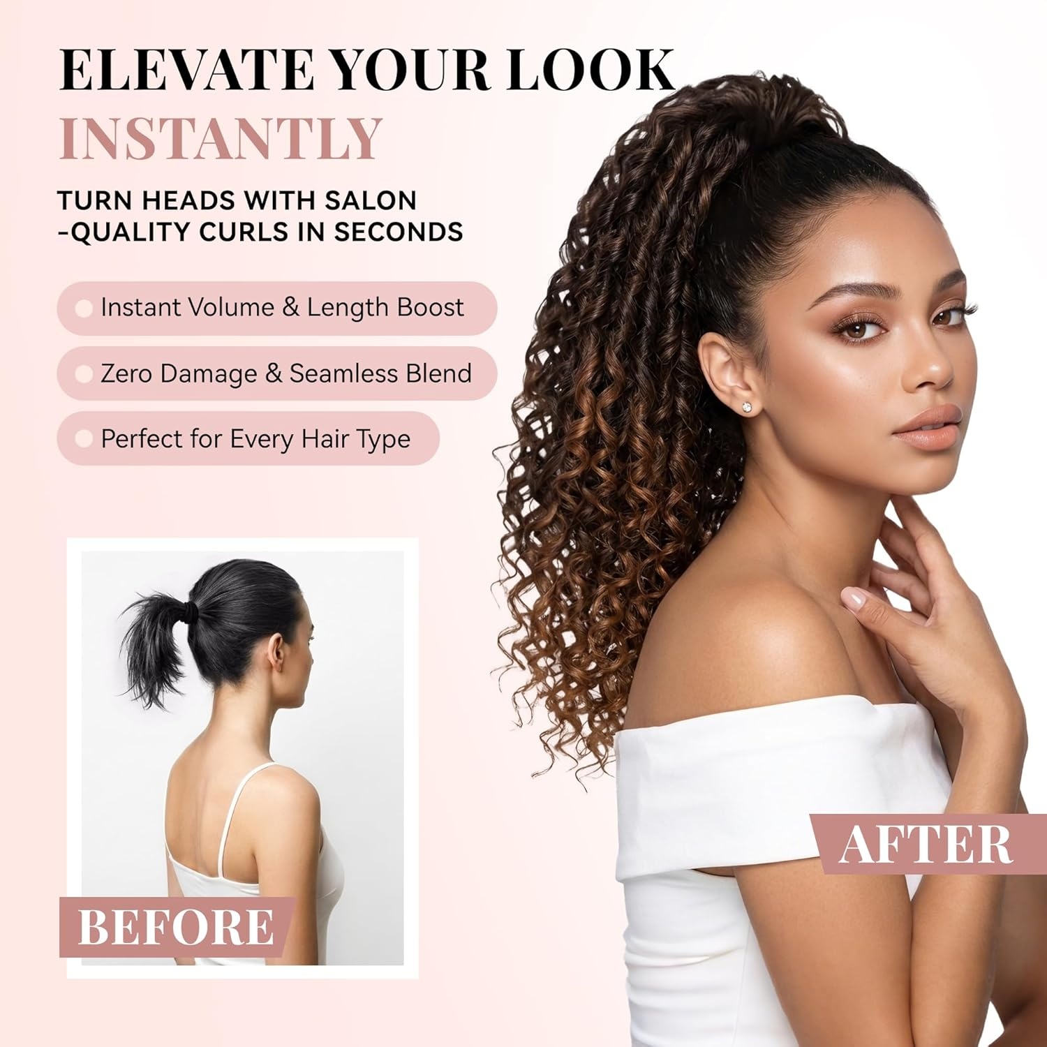 image:image16 Inch Ponytail Extension Clip in Ponytail Hair Extensions Curly Spring Curls Pony Tails Hair Extensions Synthetic Claw Clip Ponytail Extension for Women Color Copper BrownCopper Brown