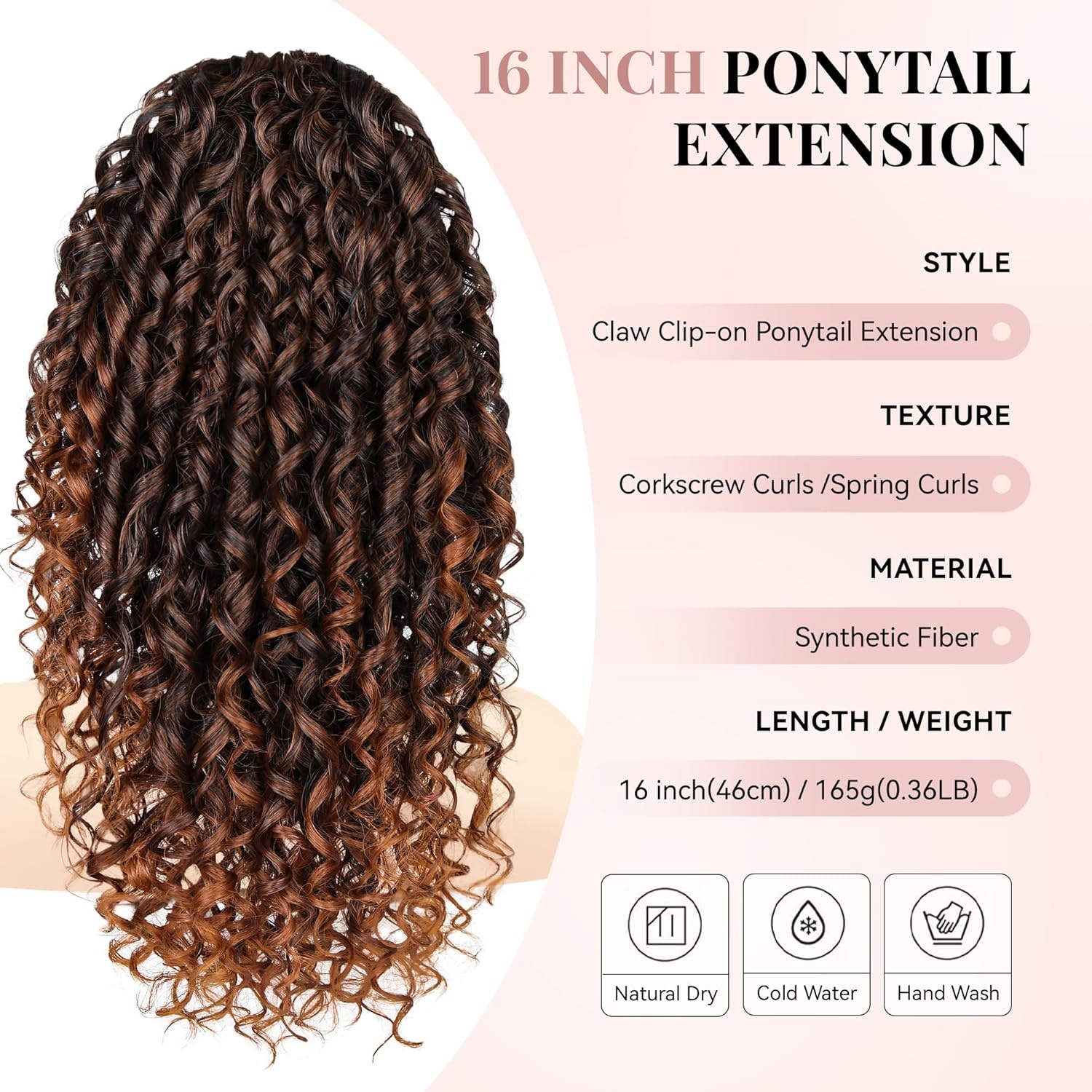 image:image16 Inch Ponytail Extension Clip in Ponytail Hair Extensions Curly Spring Curls Pony Tails Hair Extensions Synthetic Claw Clip Ponytail Extension for Women Color Copper BrownCopper Brown