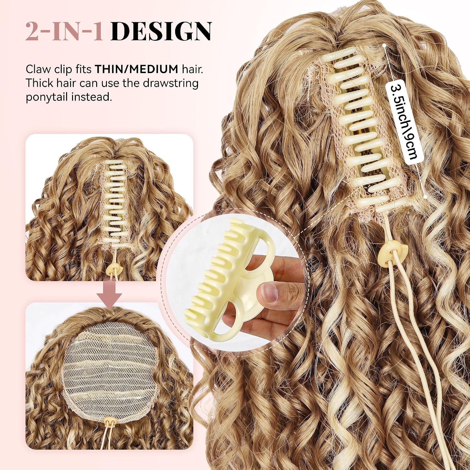 image:image16 Inch Ponytail Extension Clip in Ponytail Hair Extensions Curly Spring Curls Pony Tails Hair Extensions Synthetic Claw Clip Ponytail Extension for Women Color Copper BrownLight Brown With Beige Highlights