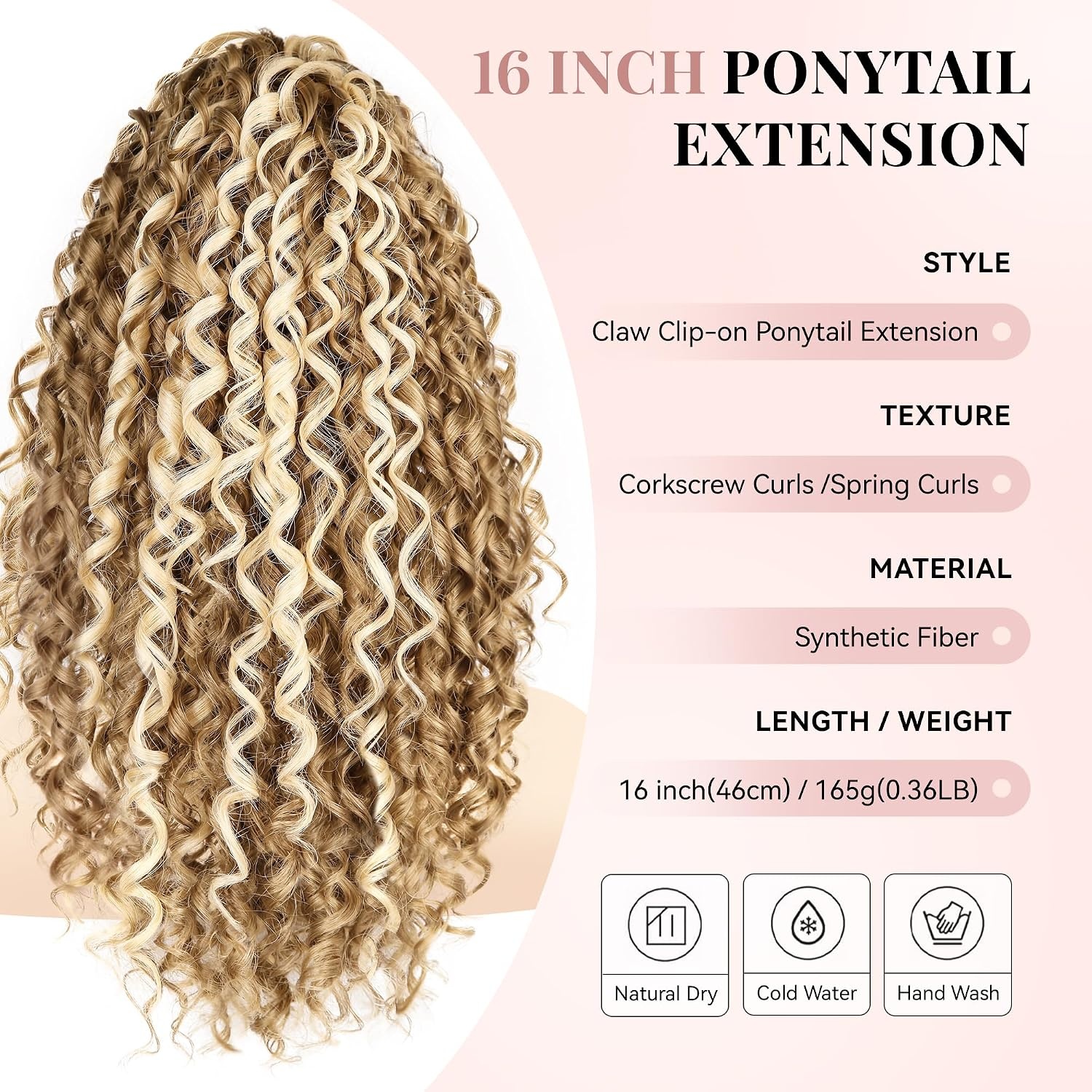 image:image16 Inch Ponytail Extension Clip in Ponytail Hair Extensions Curly Spring Curls Pony Tails Hair Extensions Synthetic Claw Clip Ponytail Extension for Women Color Copper BrownLight Brown With Beige Highlights