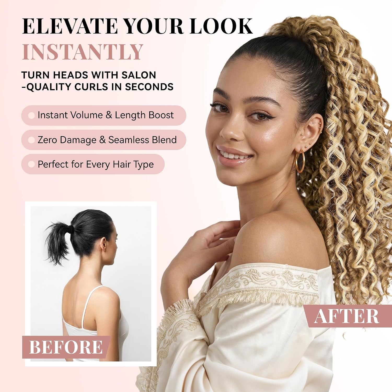 image:image16 Inch Ponytail Extension Clip in Ponytail Hair Extensions Curly Spring Curls Pony Tails Hair Extensions Synthetic Claw Clip Ponytail Extension for Women Color Copper BrownLight Brown With Beige Highlights