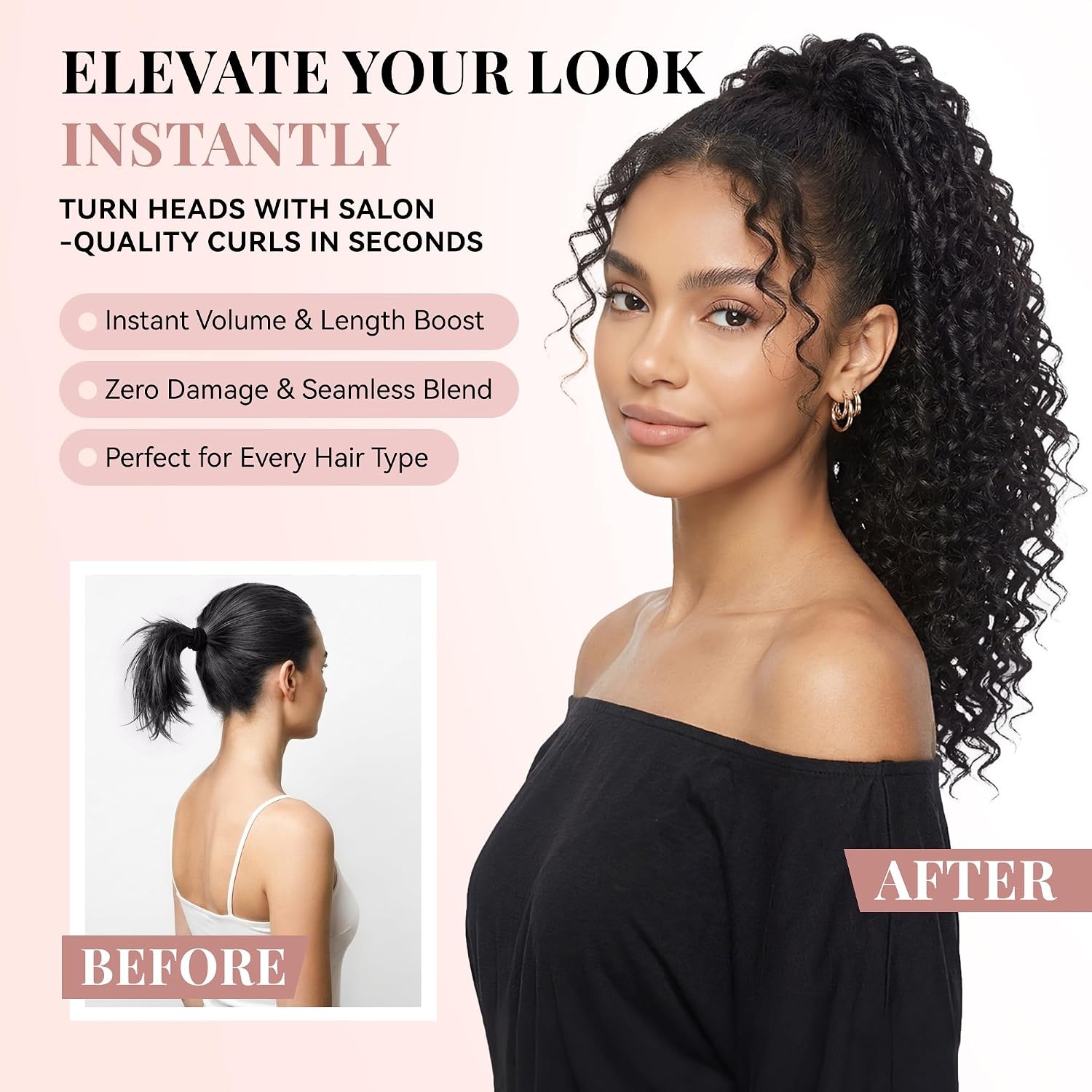 image:image16 Inch Ponytail Extension Clip in Ponytail Hair Extensions Curly Spring Curls Pony Tails Hair Extensions Synthetic Claw Clip Ponytail Extension for Women Color Copper BrownDark Brown