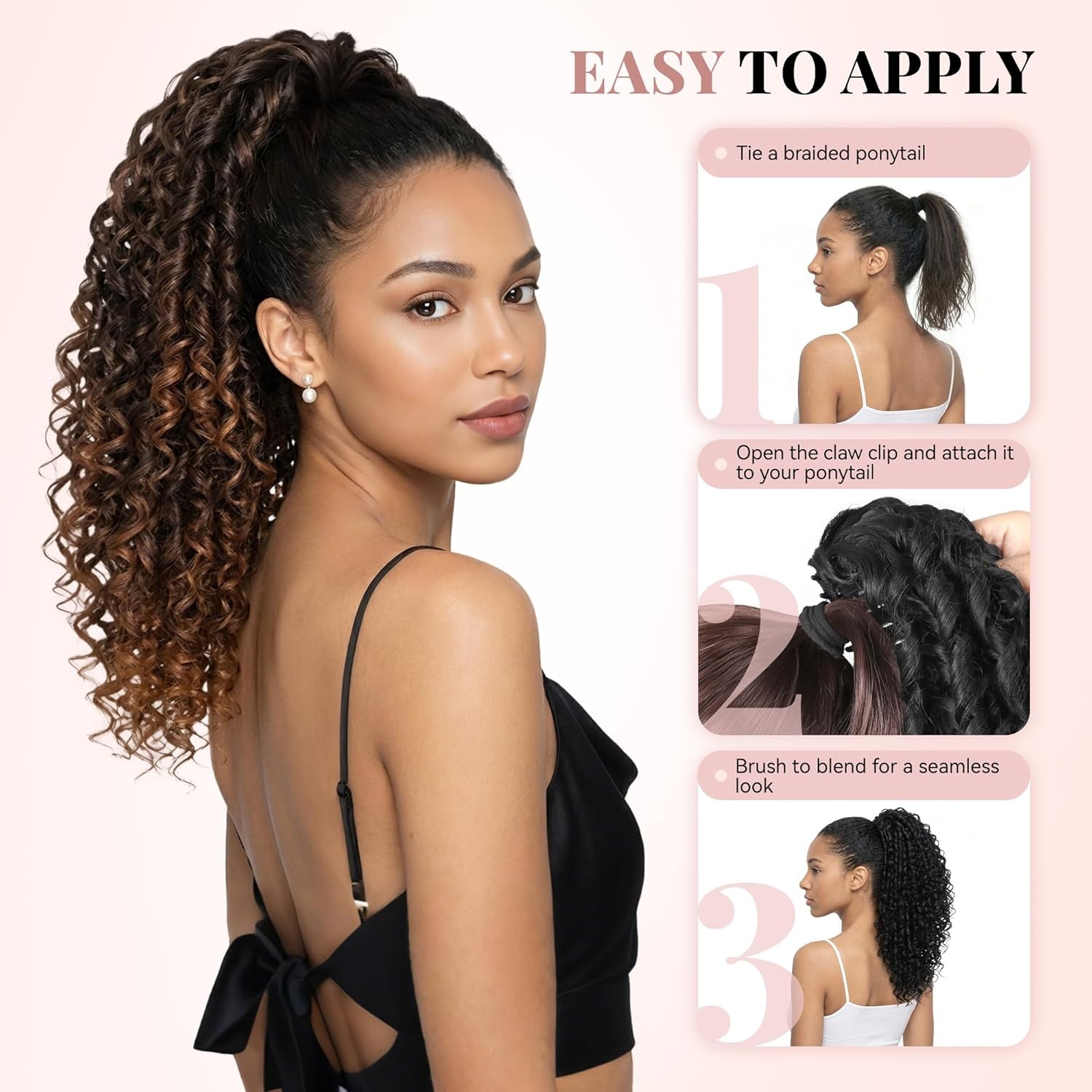image:image16 Inch Ponytail Extension Clip in Ponytail Hair Extensions Curly Spring Curls Pony Tails Hair Extensions Synthetic Claw Clip Ponytail Extension for Women Color Copper BrownCopper Brown