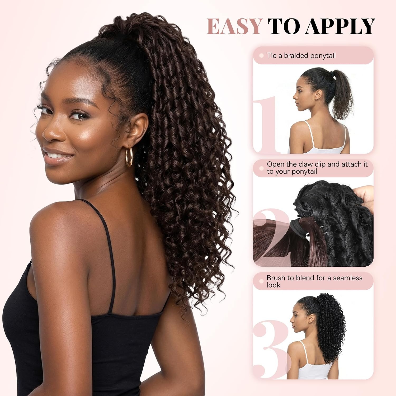 image:image16 Inch Ponytail Extension Clip in Ponytail Hair Extensions Curly Spring Curls Pony Tails Hair Extensions Synthetic Claw Clip Ponytail Extension for Women Color Copper BrownChocolate Brown