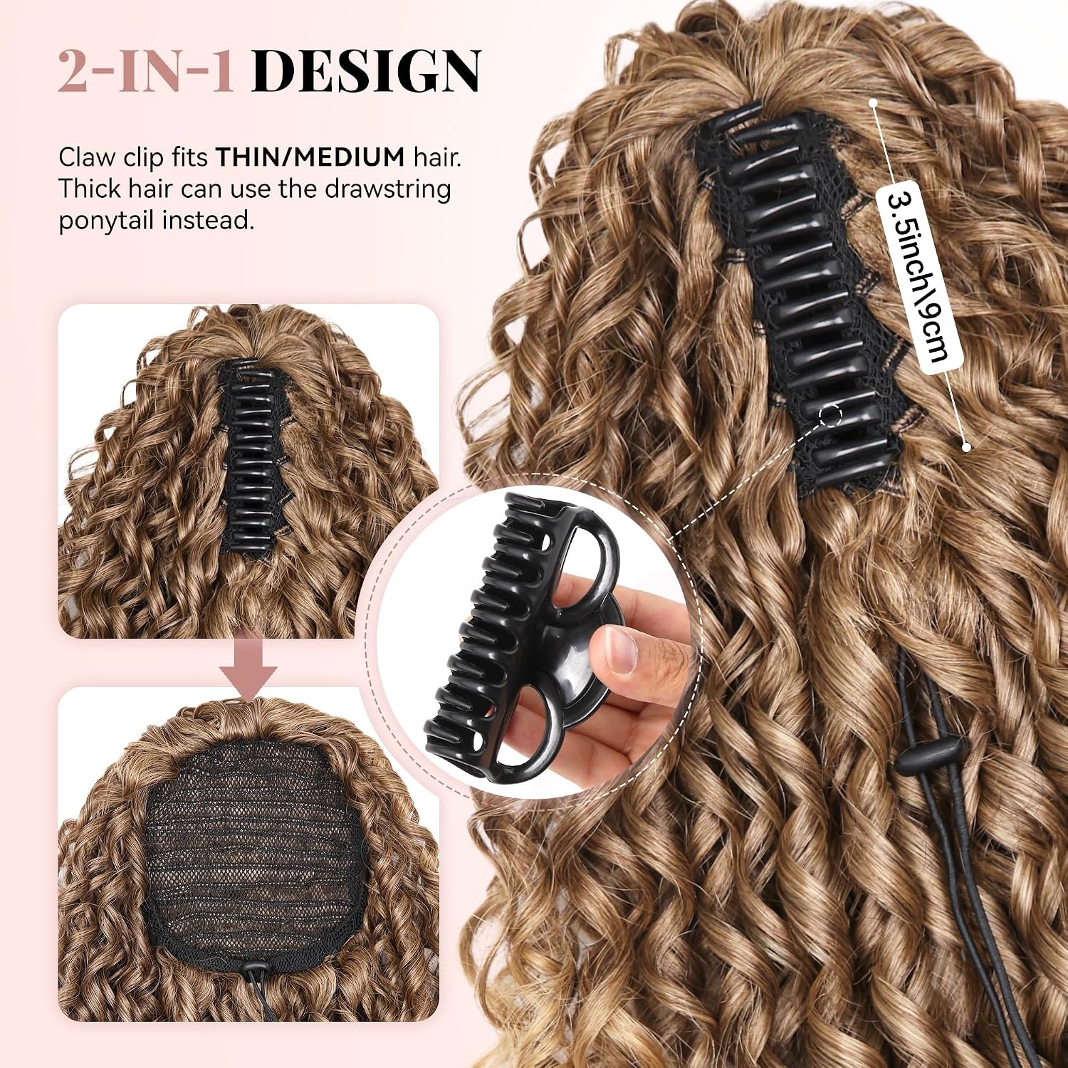 image:image16 Inch Ponytail Extension Clip in Ponytail Hair Extensions Curly Spring Curls Pony Tails Hair Extensions Synthetic Claw Clip Ponytail Extension for Women Color Copper BrownLight Brown with Blonde Ends
