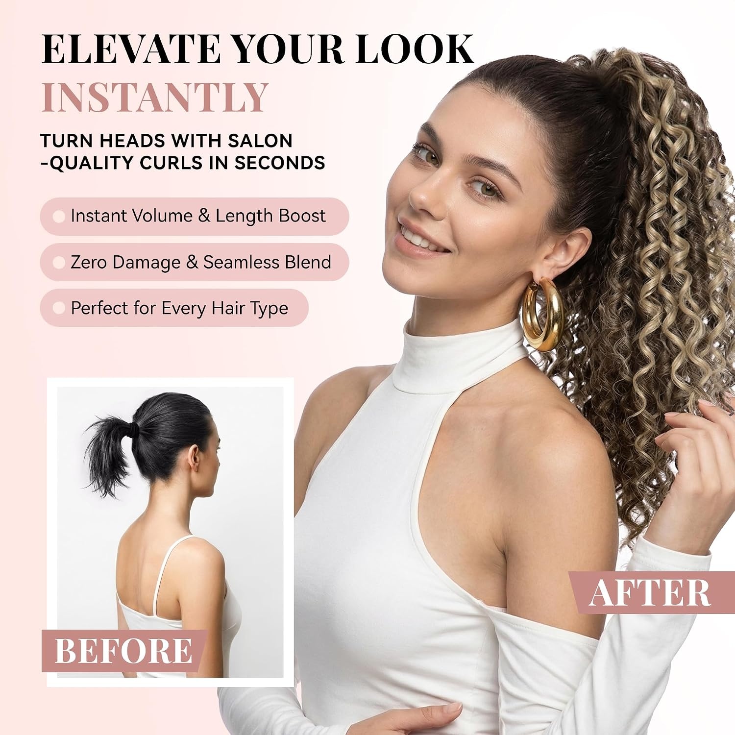 image:image16 Inch Ponytail Extension Clip in Ponytail Hair Extensions Curly Spring Curls Pony Tails Hair Extensions Synthetic Claw Clip Ponytail Extension for Women Color Copper BrownAsh Brown with Beige Blonde Highlights