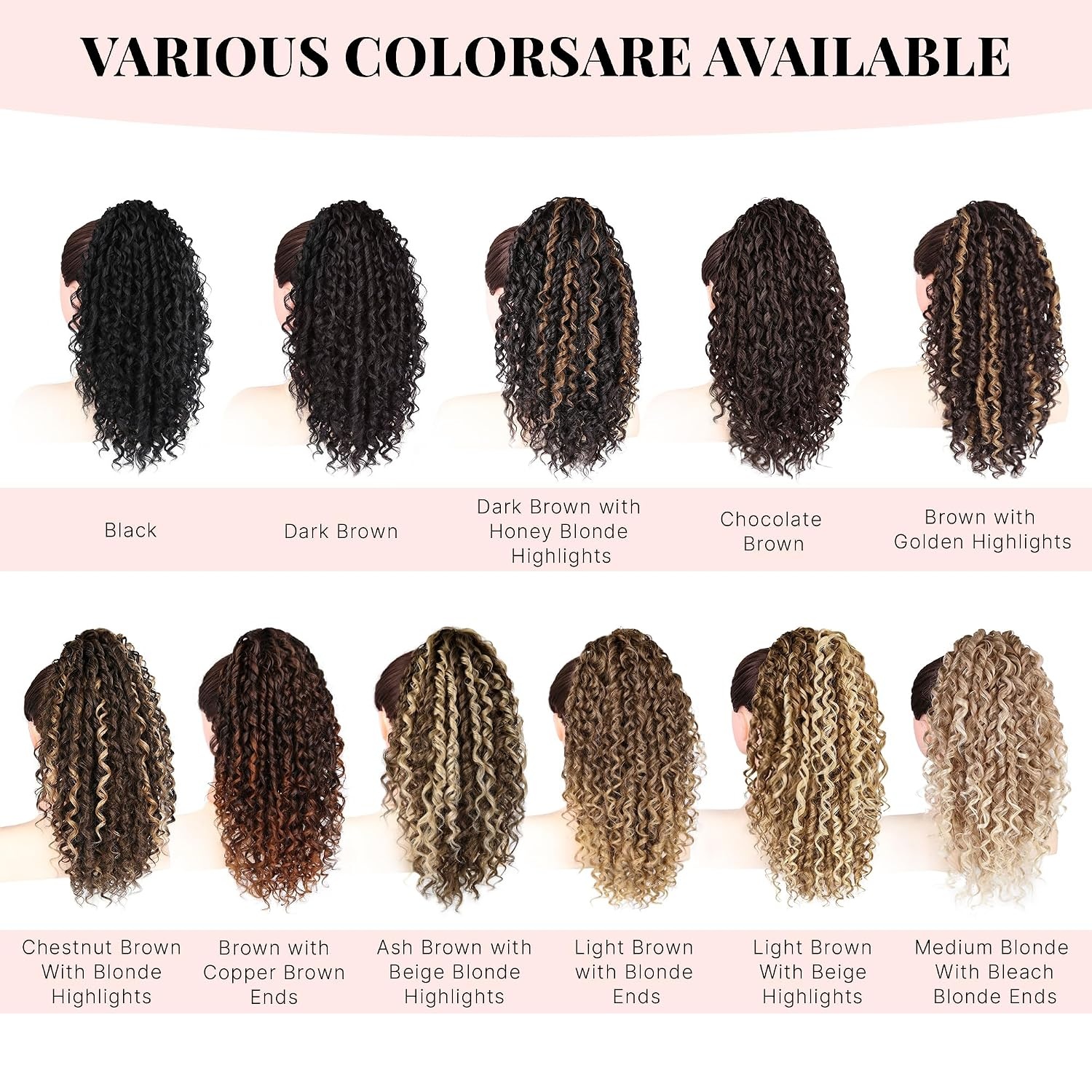 image:image16 Inch Ponytail Extension Clip in Ponytail Hair Extensions Curly Spring Curls Pony Tails Hair Extensions Synthetic Claw Clip Ponytail Extension for Women Color Copper BrownDark Brown with Honey Blonde Highlights