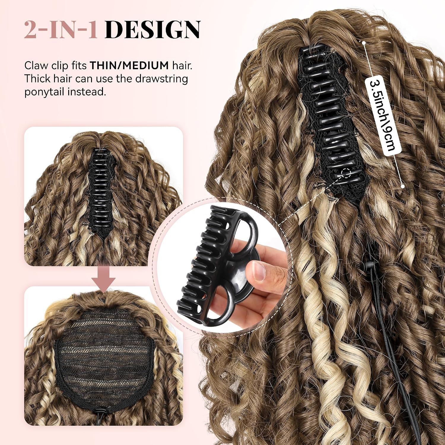 image:image16 Inch Ponytail Extension Clip in Ponytail Hair Extensions Curly Spring Curls Pony Tails Hair Extensions Synthetic Claw Clip Ponytail Extension for Women Color Copper BrownAsh Brown with Beige Blonde Highlights