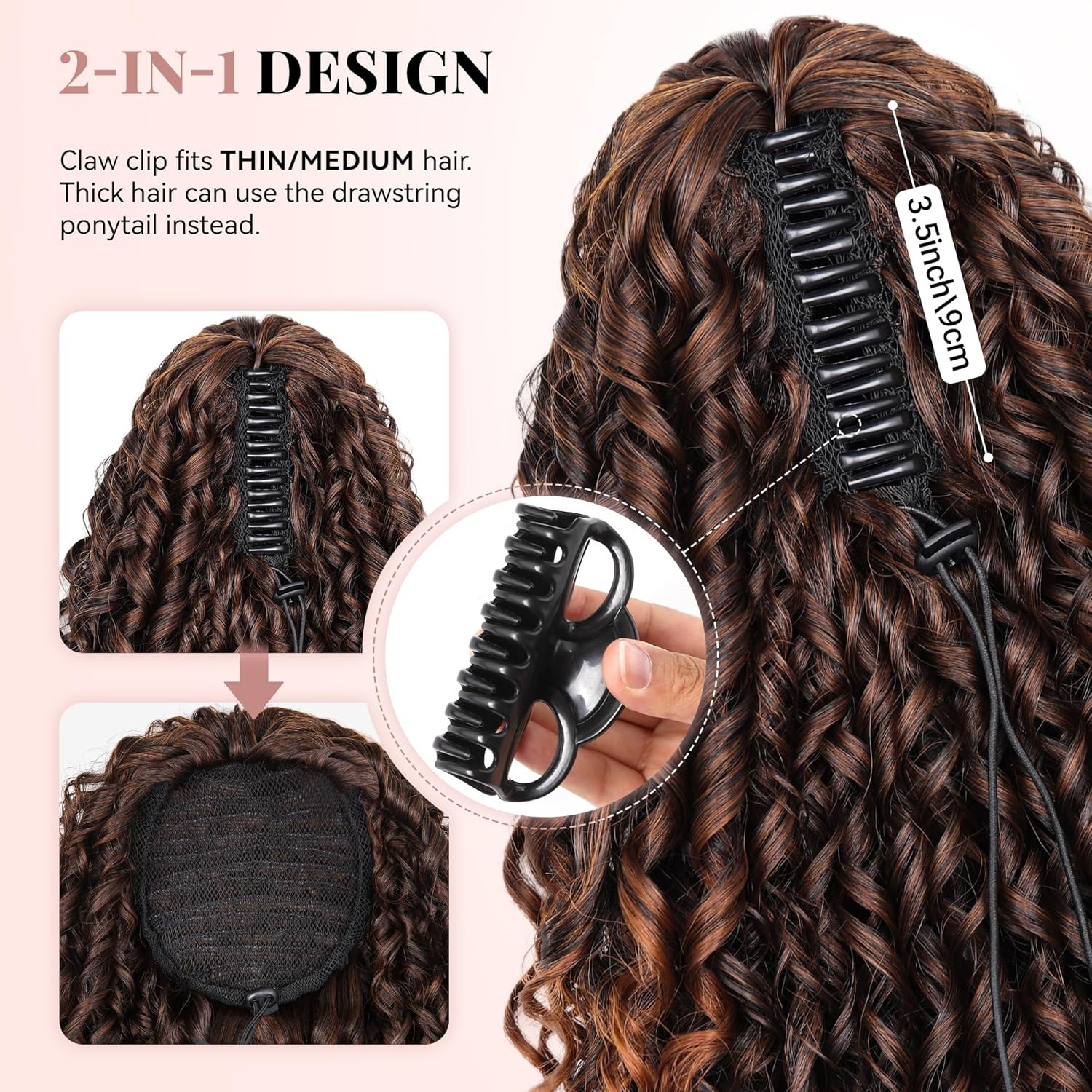 image:image16 Inch Ponytail Extension Clip in Ponytail Hair Extensions Curly Spring Curls Pony Tails Hair Extensions Synthetic Claw Clip Ponytail Extension for Women Color Copper BrownCopper Brown