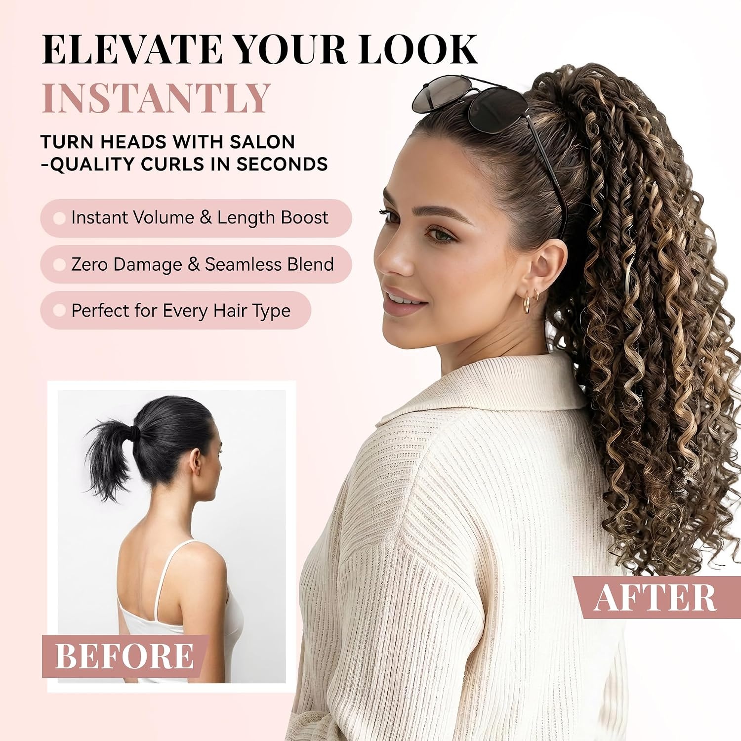 image:image16 Inch Ponytail Extension Clip in Ponytail Hair Extensions Curly Spring Curls Pony Tails Hair Extensions Synthetic Claw Clip Ponytail Extension for Women Color Copper BrownChestnut Brown With Golden Highlights
