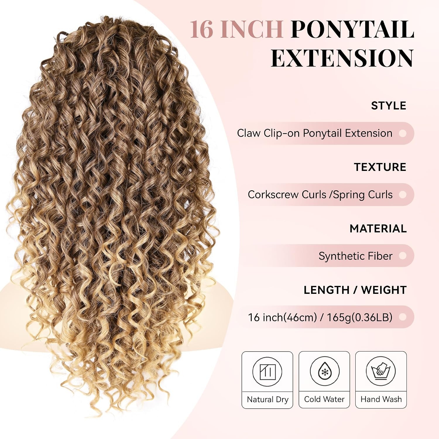 image:image16 Inch Ponytail Extension Clip in Ponytail Hair Extensions Curly Spring Curls Pony Tails Hair Extensions Synthetic Claw Clip Ponytail Extension for Women Color Copper BrownLight Brown with Blonde Ends