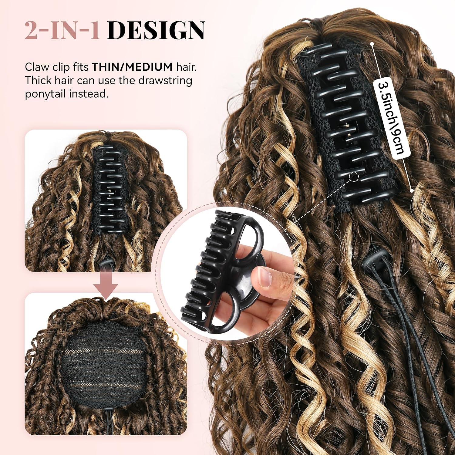 image:image16 Inch Ponytail Extension Clip in Ponytail Hair Extensions Curly Spring Curls Pony Tails Hair Extensions Synthetic Claw Clip Ponytail Extension for Women Color Copper BrownChestnut Brown With Golden Highlights