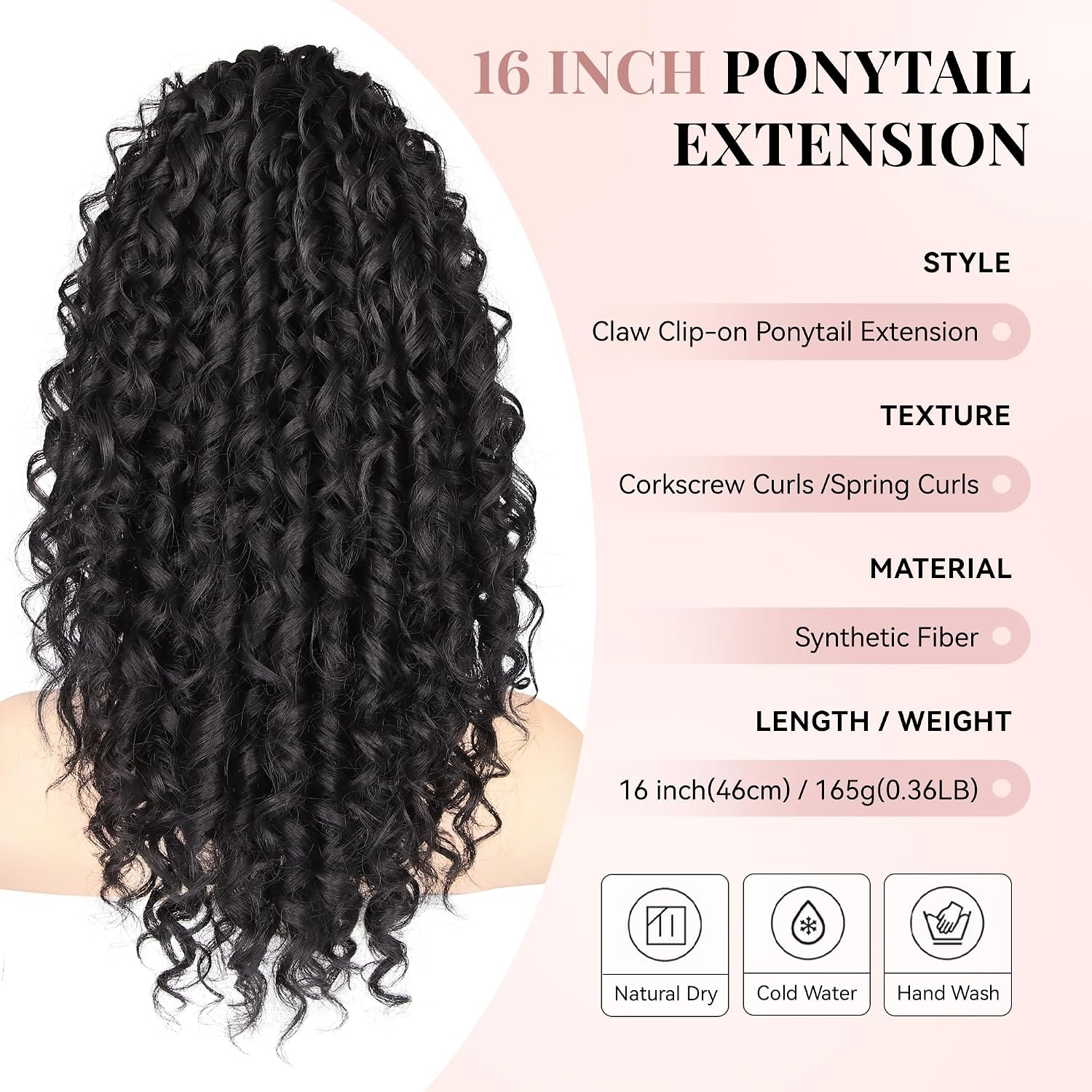 image:image16 Inch Ponytail Extension Clip in Ponytail Hair Extensions Curly Spring Curls Pony Tails Hair Extensions Synthetic Claw Clip Ponytail Extension for Women Color Copper BrownDark Brown