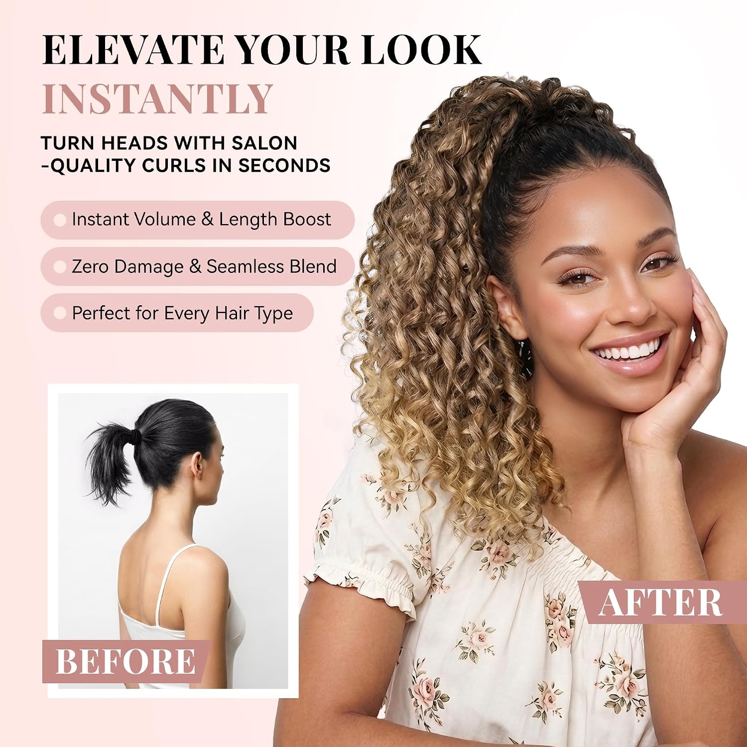 image:image16 Inch Ponytail Extension Clip in Ponytail Hair Extensions Curly Spring Curls Pony Tails Hair Extensions Synthetic Claw Clip Ponytail Extension for Women Color Copper BrownLight Brown with Blonde Ends