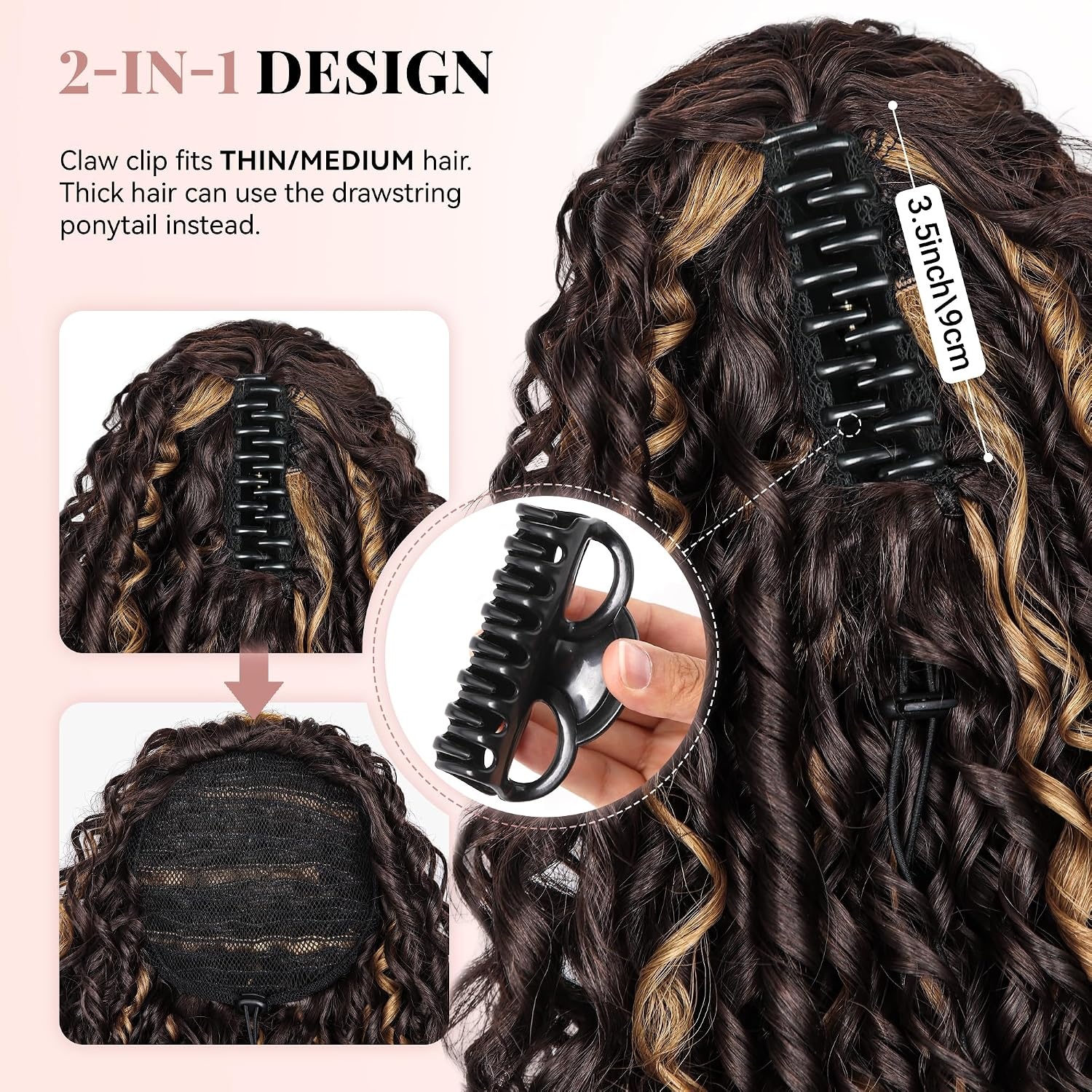 image:image16 Inch Ponytail Extension Clip in Ponytail Hair Extensions Curly Spring Curls Pony Tails Hair Extensions Synthetic Claw Clip Ponytail Extension for Women Color Copper BrownBrown with Blonde Highlights