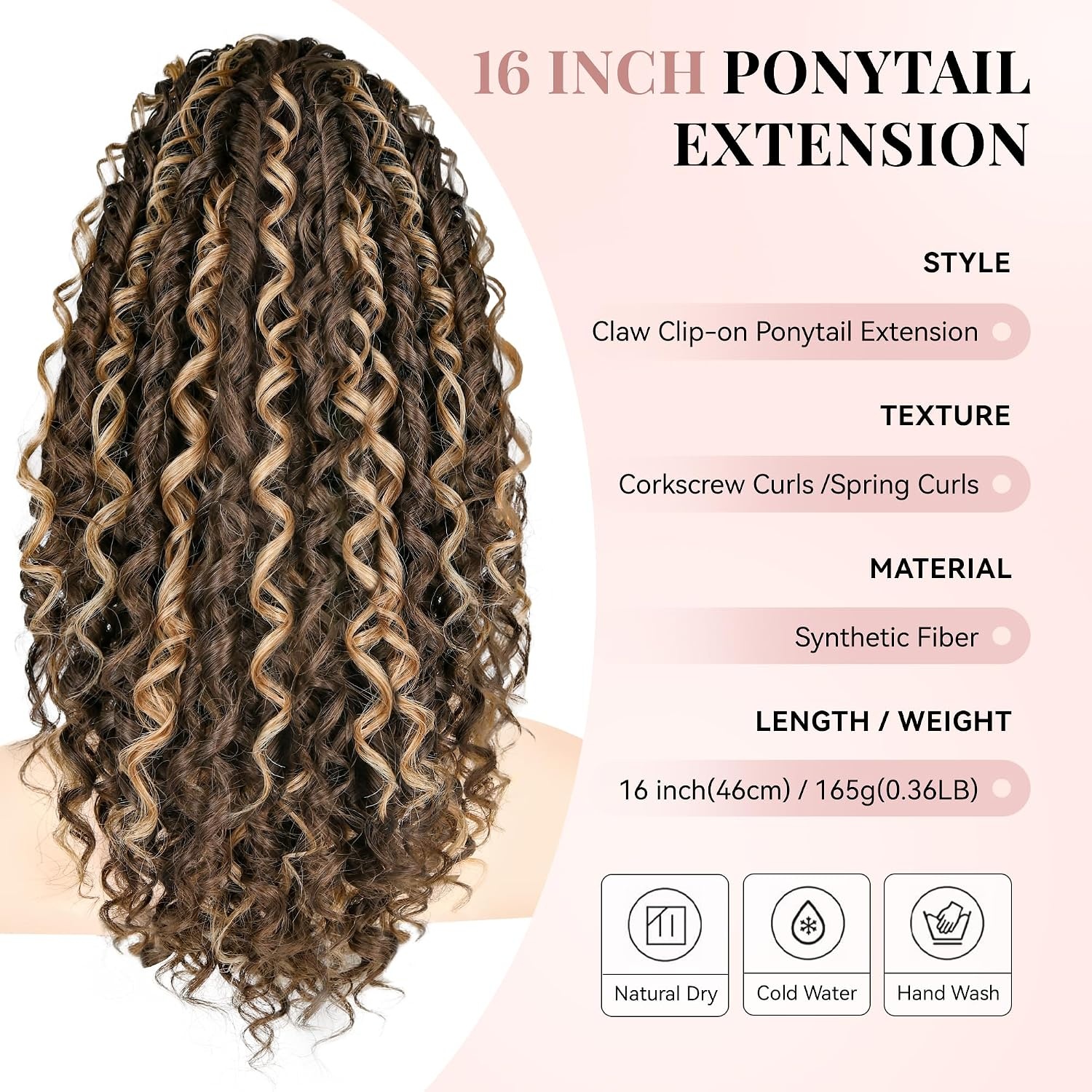 image:image16 Inch Ponytail Extension Clip in Ponytail Hair Extensions Curly Spring Curls Pony Tails Hair Extensions Synthetic Claw Clip Ponytail Extension for Women Color Copper BrownChestnut Brown With Golden Highlights