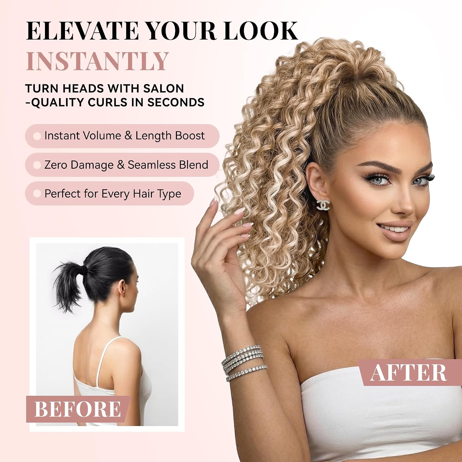image:image16 Inch Ponytail Extension Clip in Ponytail Hair Extensions Curly Spring Curls Pony Tails Hair Extensions Synthetic Claw Clip Ponytail Extension for Women Color Copper BrownMedium Blonde With Bleach Blonde Ends