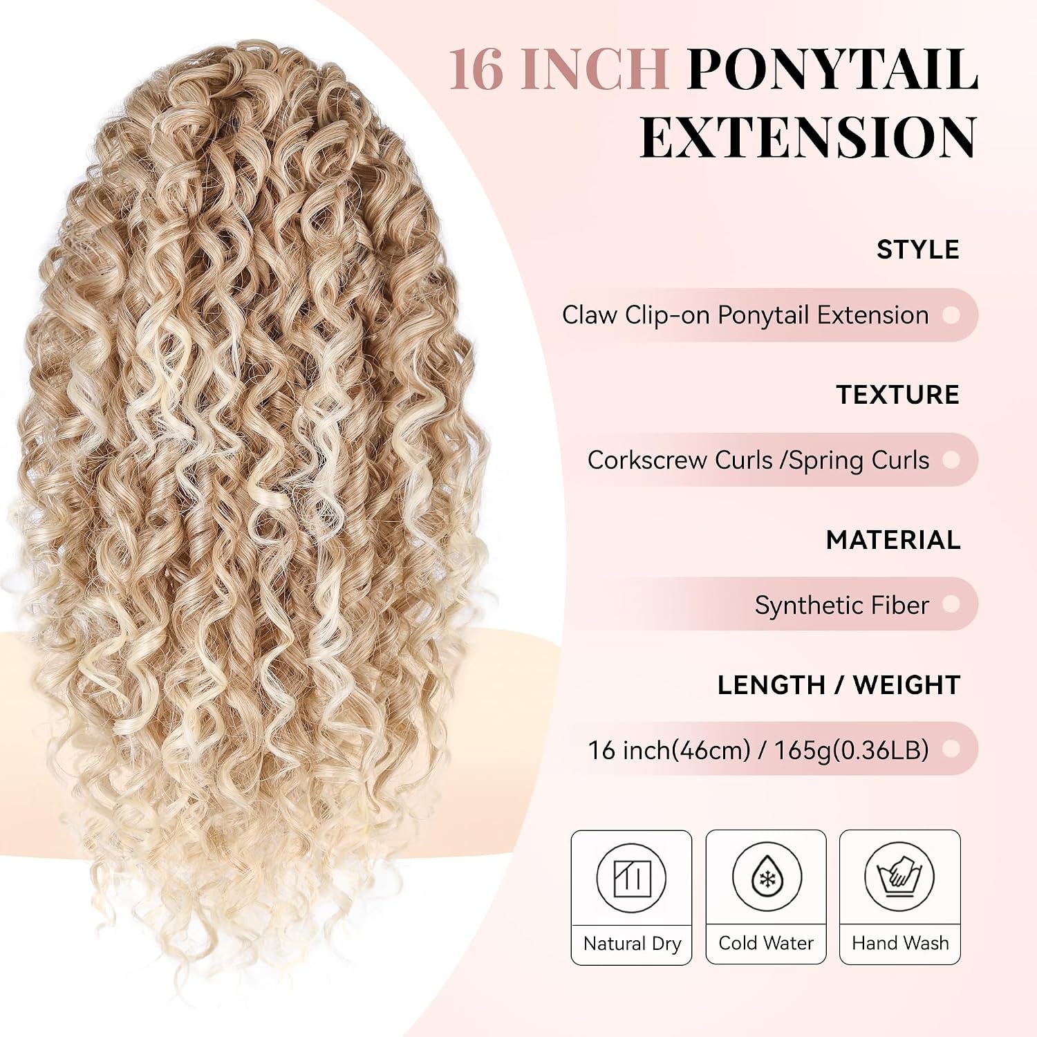 image:image16 Inch Ponytail Extension Clip in Ponytail Hair Extensions Curly Spring Curls Pony Tails Hair Extensions Synthetic Claw Clip Ponytail Extension for Women Color Copper BrownMedium Blonde With Bleach Blonde Ends