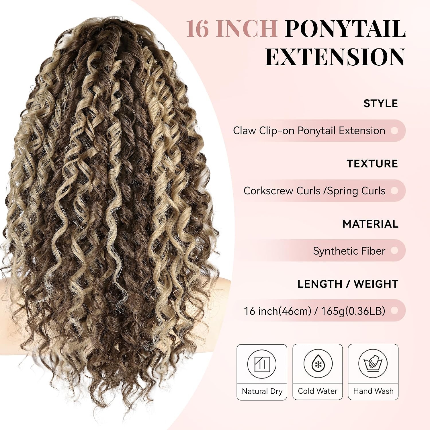image:image16 Inch Ponytail Extension Clip in Ponytail Hair Extensions Curly Spring Curls Pony Tails Hair Extensions Synthetic Claw Clip Ponytail Extension for Women Color Copper BrownAsh Brown with Beige Blonde Highlights