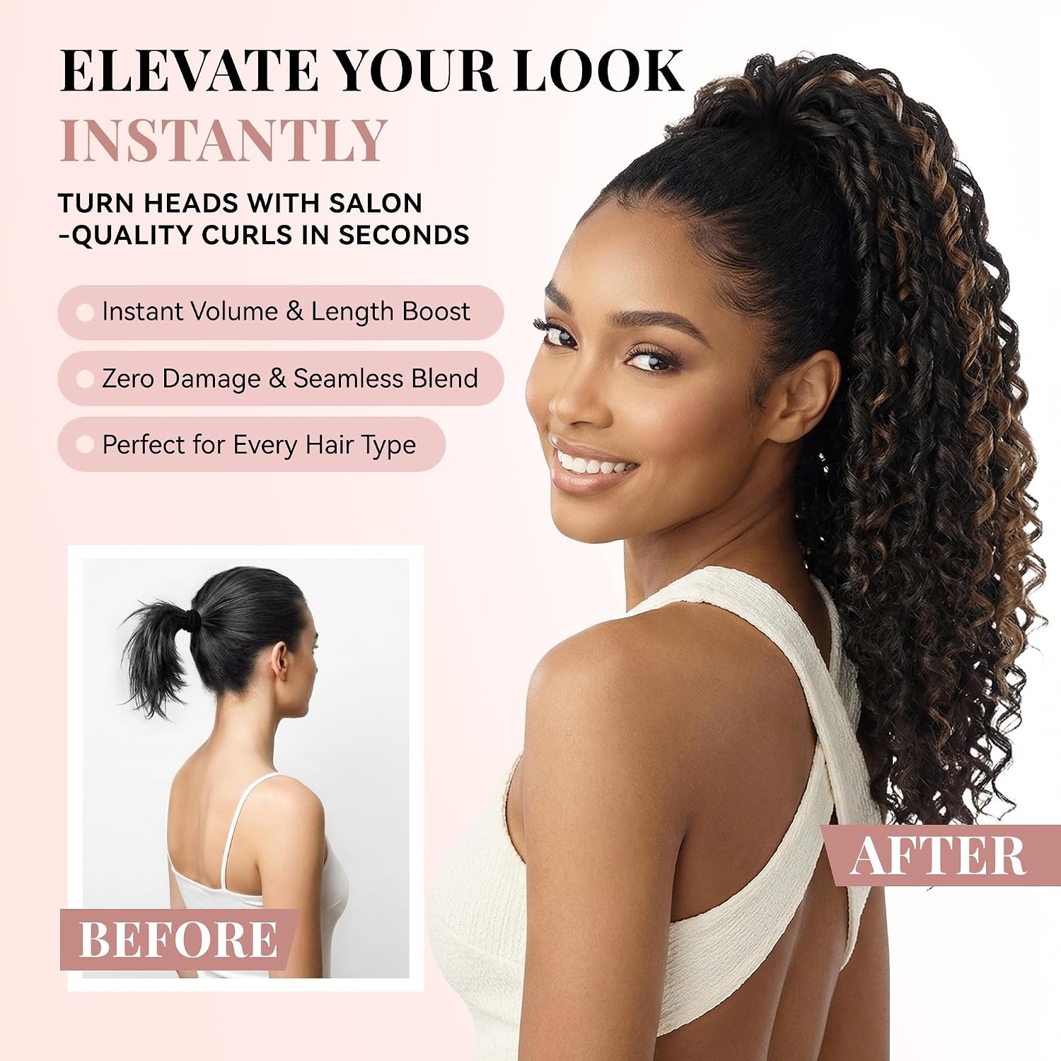 image:image16 Inch Ponytail Extension Clip in Ponytail Hair Extensions Curly Spring Curls Pony Tails Hair Extensions Synthetic Claw Clip Ponytail Extension for Women Color Copper BrownDark Brown with Honey Blonde Highlights
