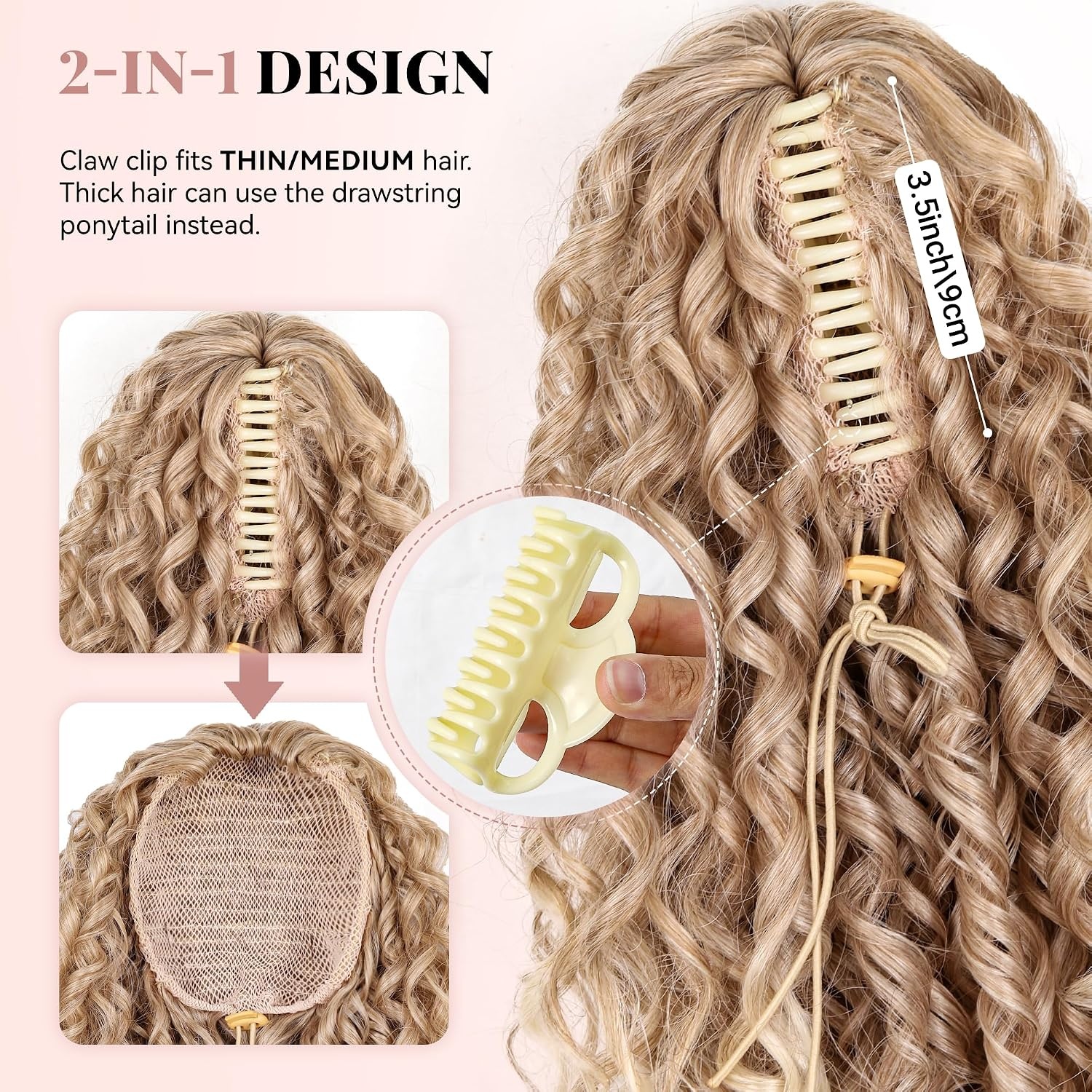 image:image16 Inch Ponytail Extension Clip in Ponytail Hair Extensions Curly Spring Curls Pony Tails Hair Extensions Synthetic Claw Clip Ponytail Extension for Women Color Copper BrownMedium Blonde With Bleach Blonde Ends