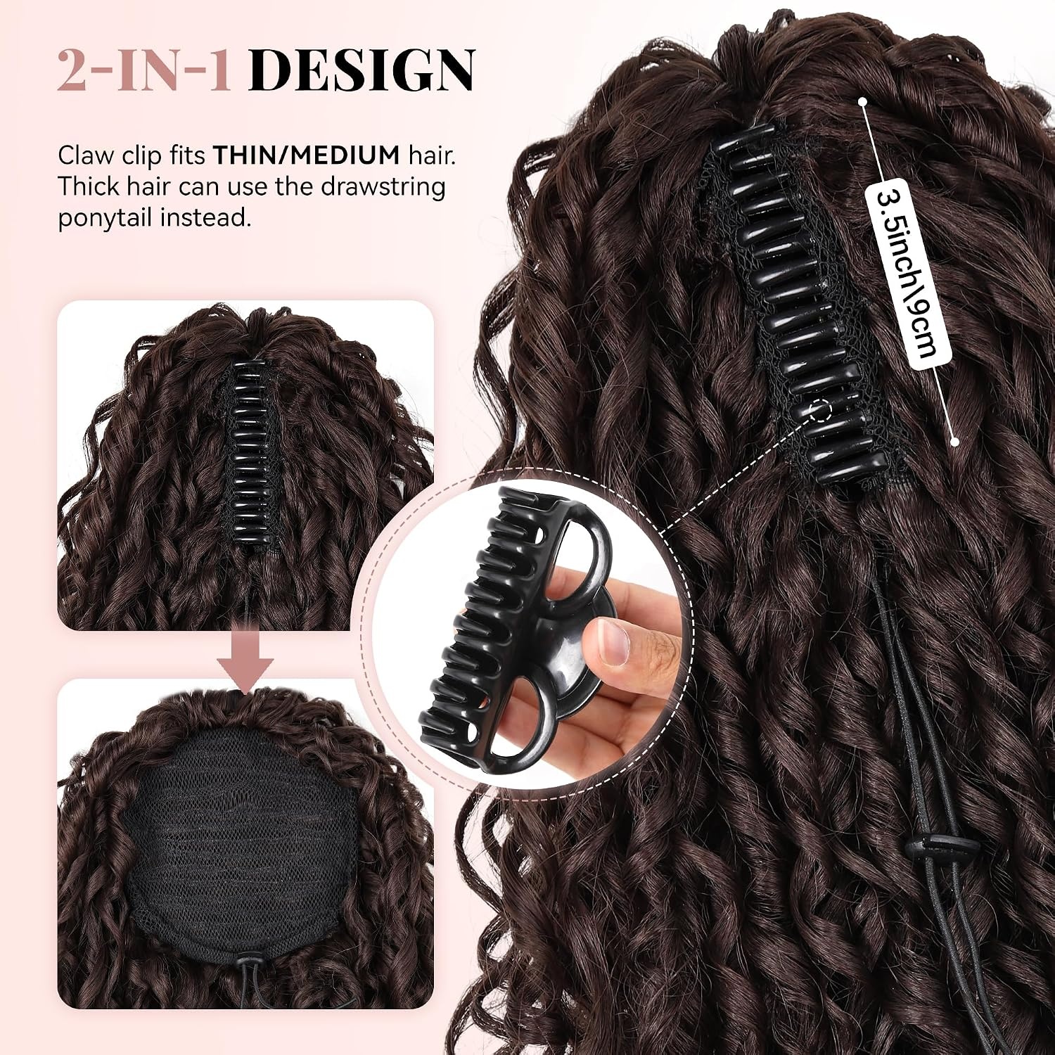 image:image16 Inch Ponytail Extension Clip in Ponytail Hair Extensions Curly Spring Curls Pony Tails Hair Extensions Synthetic Claw Clip Ponytail Extension for Women Color Copper BrownChocolate Brown