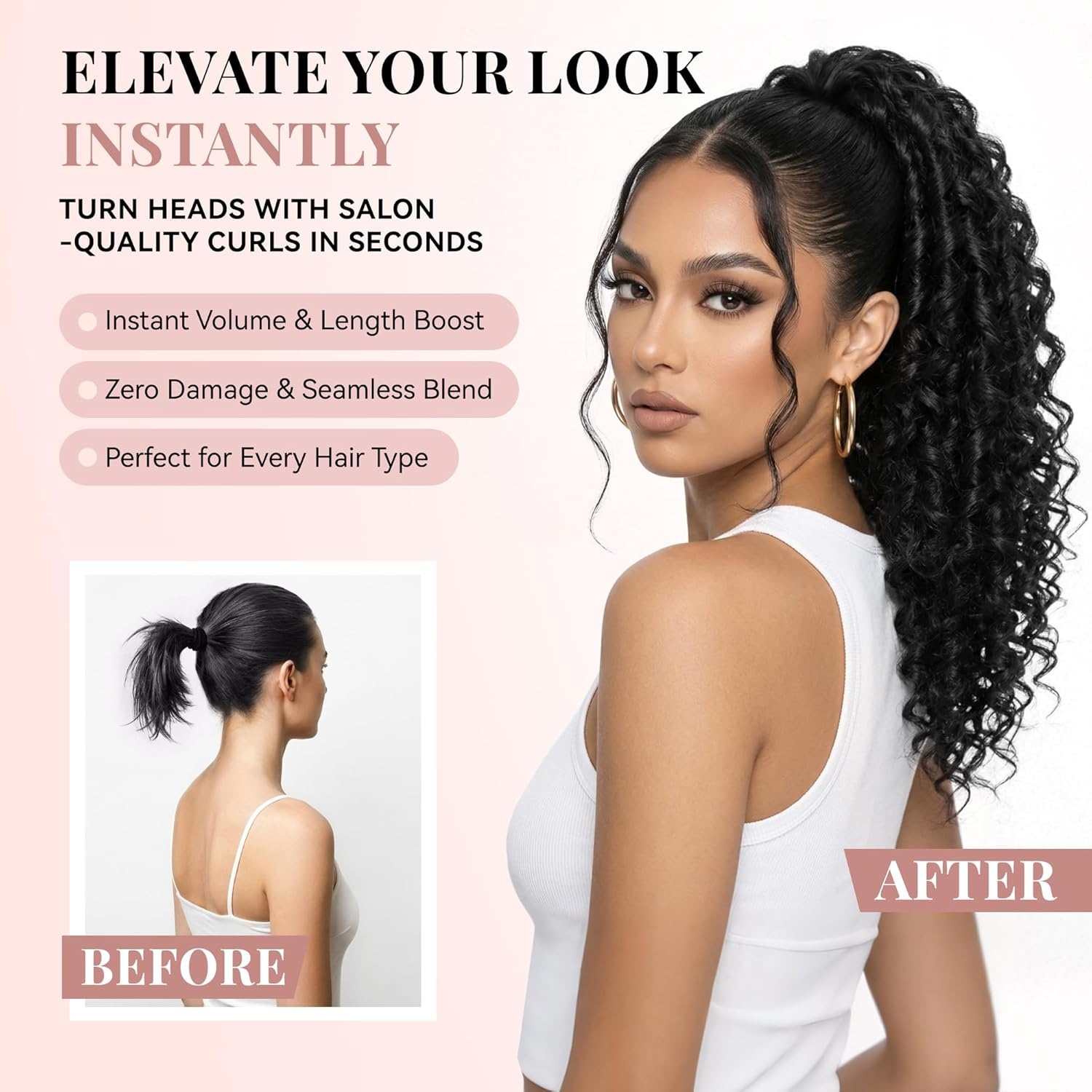image:image16 Inch Ponytail Extension Clip in Ponytail Hair Extensions Curly Spring Curls Pony Tails Hair Extensions Synthetic Claw Clip Ponytail Extension for Women Color Copper BrownBlack