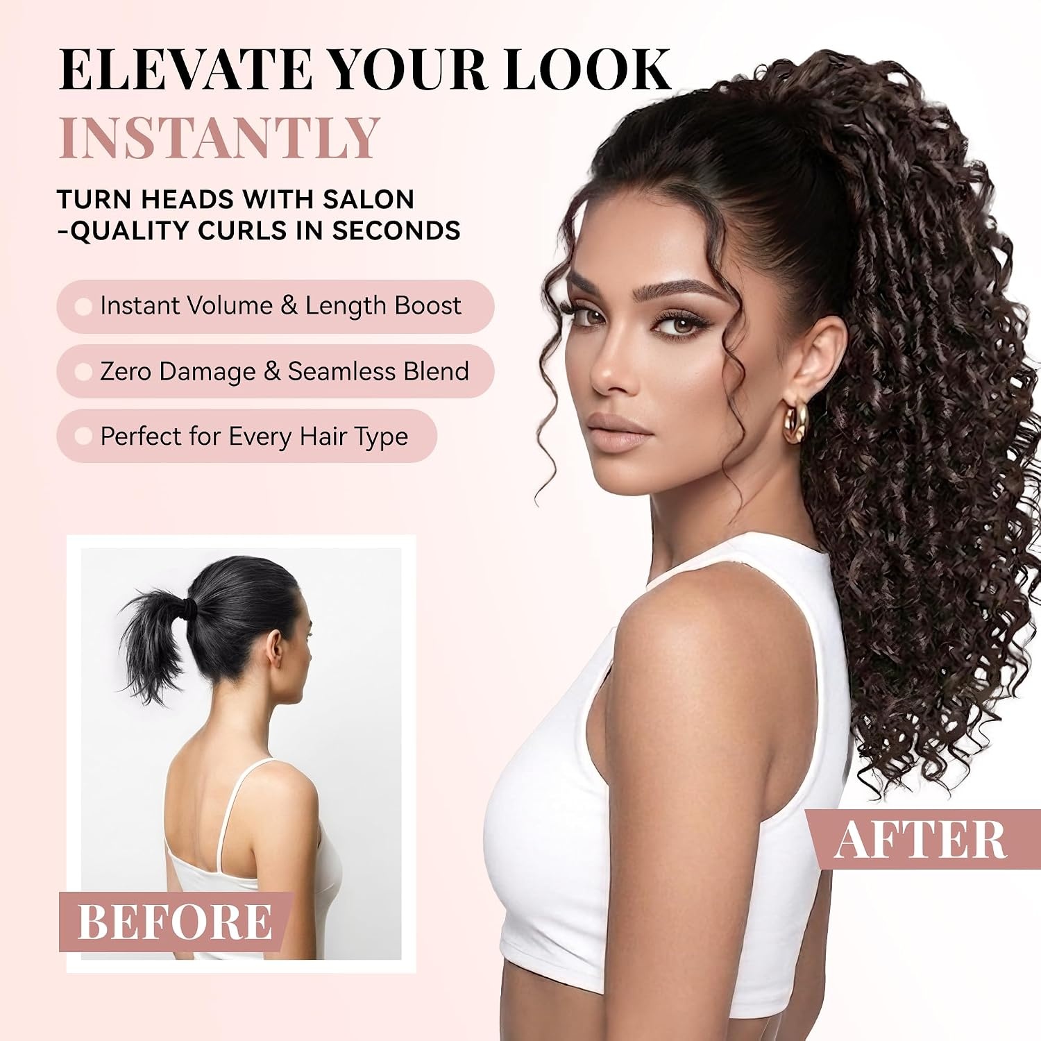 image:image16 Inch Ponytail Extension Clip in Ponytail Hair Extensions Curly Spring Curls Pony Tails Hair Extensions Synthetic Claw Clip Ponytail Extension for Women Color Copper BrownChocolate Brown