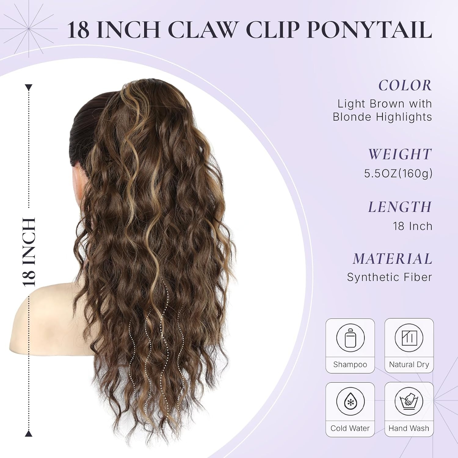 image:imageZQIAN BEAUTY 18 Inch Claw Clip Ponytail Extension Wavy Pony Tails Hair Extensions Synthetic Hair Extensions Ponytail Clip On Ponytails for Women Dark Brown with Honey Blonde HighlightsMedium Brown with Blonde Highlights