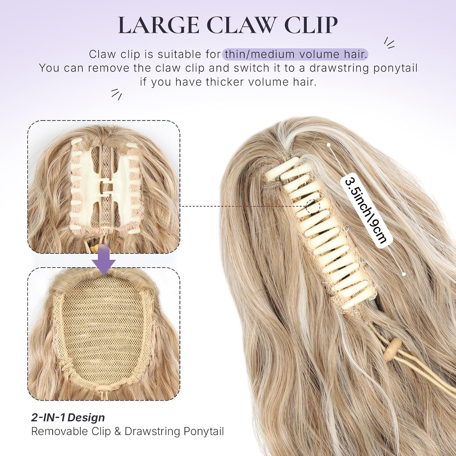 image:imageZQIAN BEAUTY 18 Inch Claw Clip Ponytail Extension Wavy Pony Tails Hair Extensions Synthetic Hair Extensions Ponytail Clip On Ponytails for Women Dark Brown with Honey Blonde HighlightsAsh Blonde with White Highlights