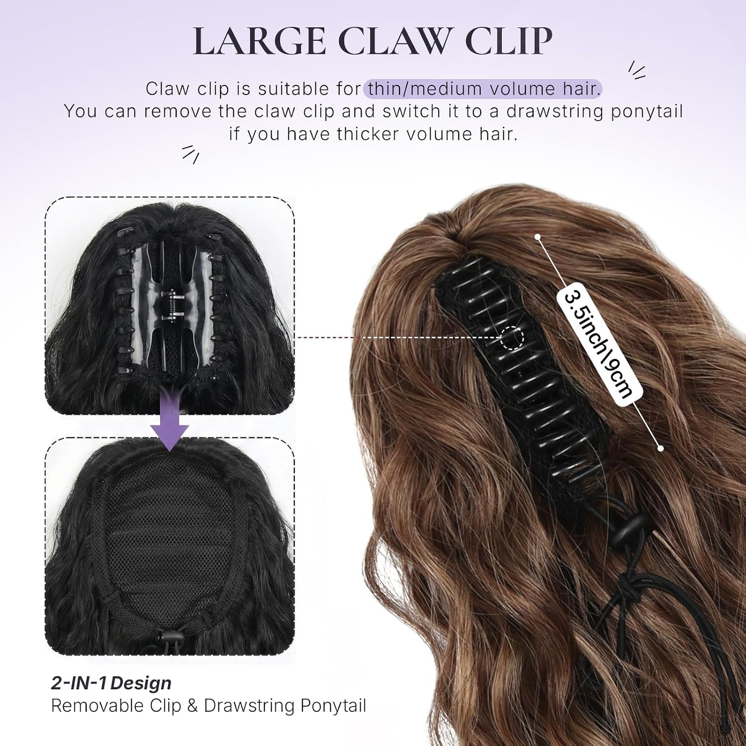 image:imageZQIAN BEAUTY 18 Inch Claw Clip Ponytail Extension Wavy Pony Tails Hair Extensions Synthetic Hair Extensions Ponytail Clip On Ponytails for Women Dark Brown with Honey Blonde HighlightsLight Brown with Blonde Ends