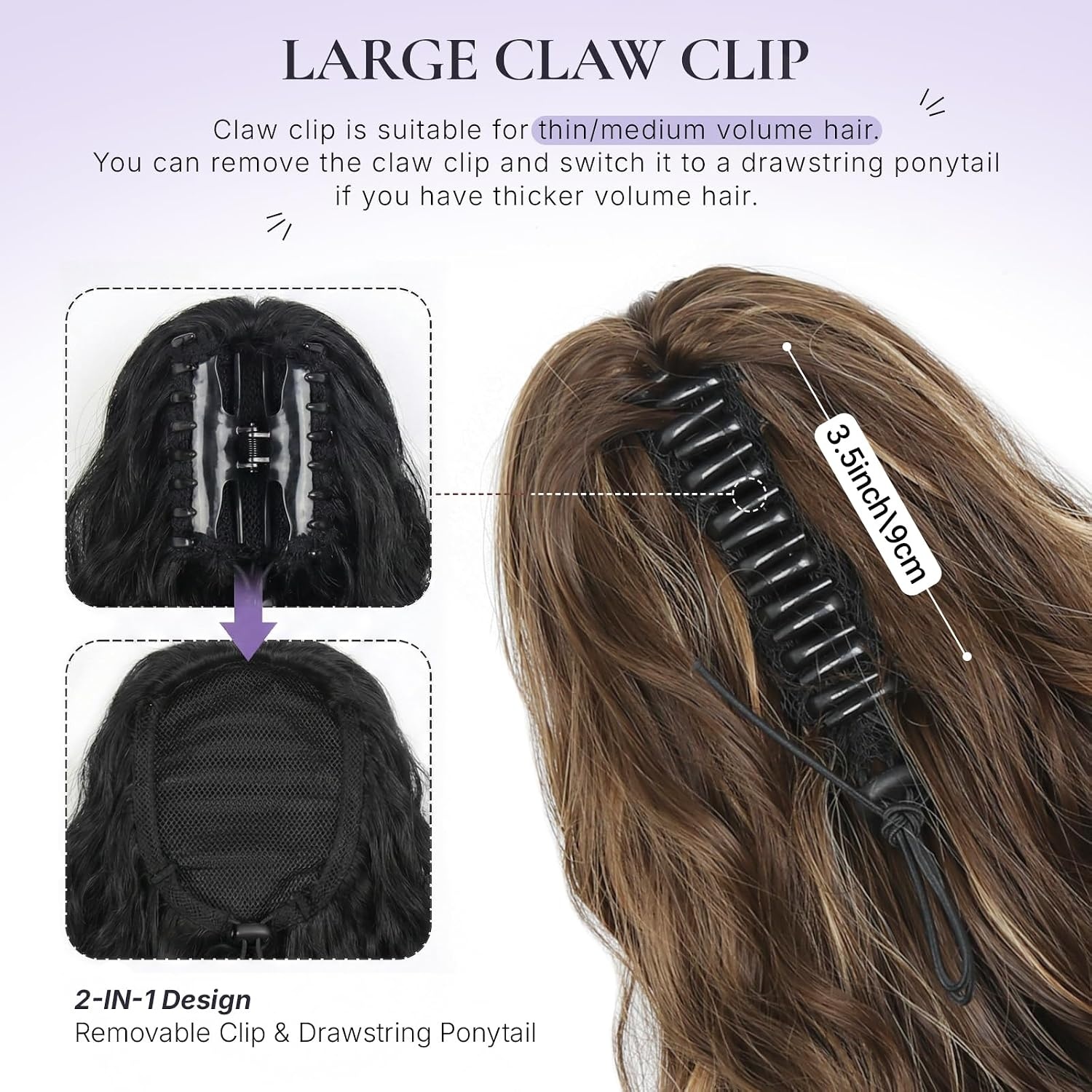 image:imageZQIAN BEAUTY 18 Inch Claw Clip Ponytail Extension Wavy Pony Tails Hair Extensions Synthetic Hair Extensions Ponytail Clip On Ponytails for Women Dark Brown with Honey Blonde HighlightsChestnut Brown with Blonde Highlights