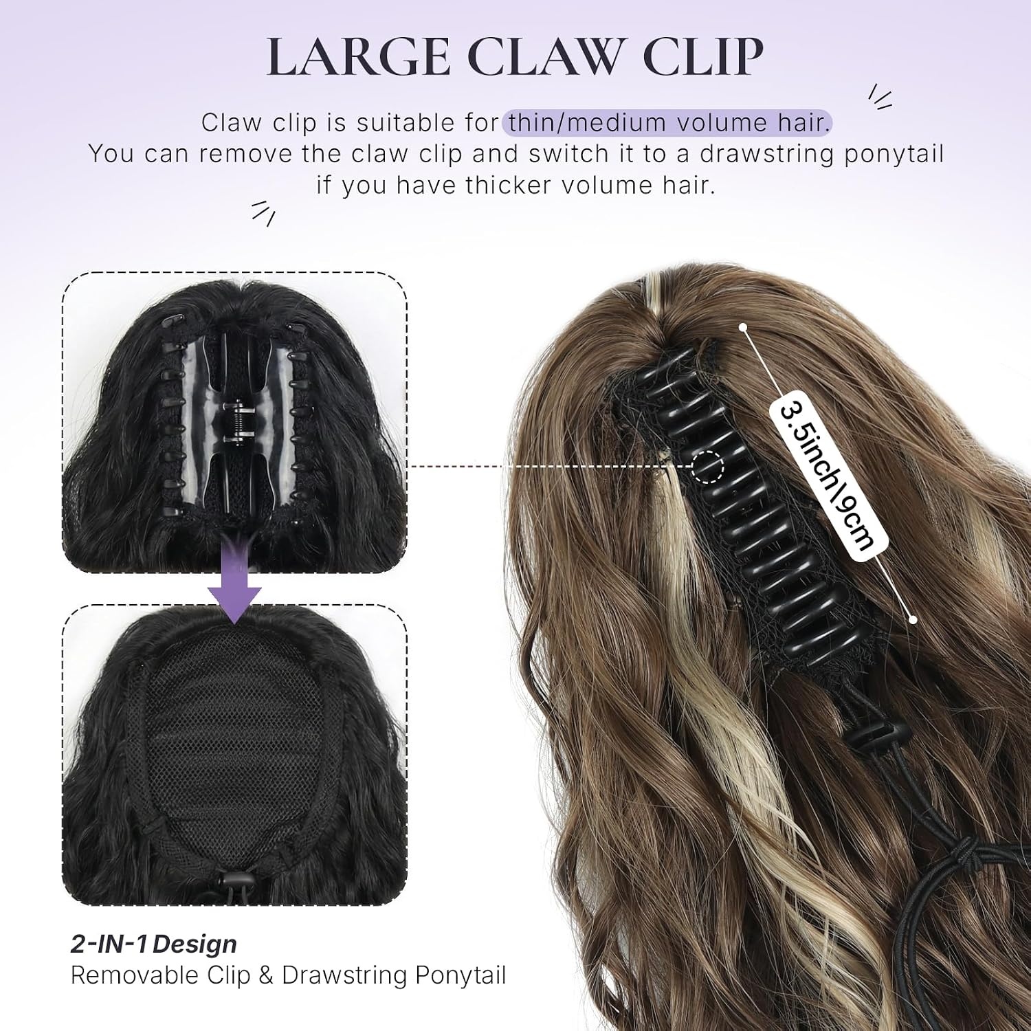 image:imageZQIAN BEAUTY 18 Inch Claw Clip Ponytail Extension Wavy Pony Tails Hair Extensions Synthetic Hair Extensions Ponytail Clip On Ponytails for Women Dark Brown with Honey Blonde HighlightsAsh Brown with Beige Blonde Highlights