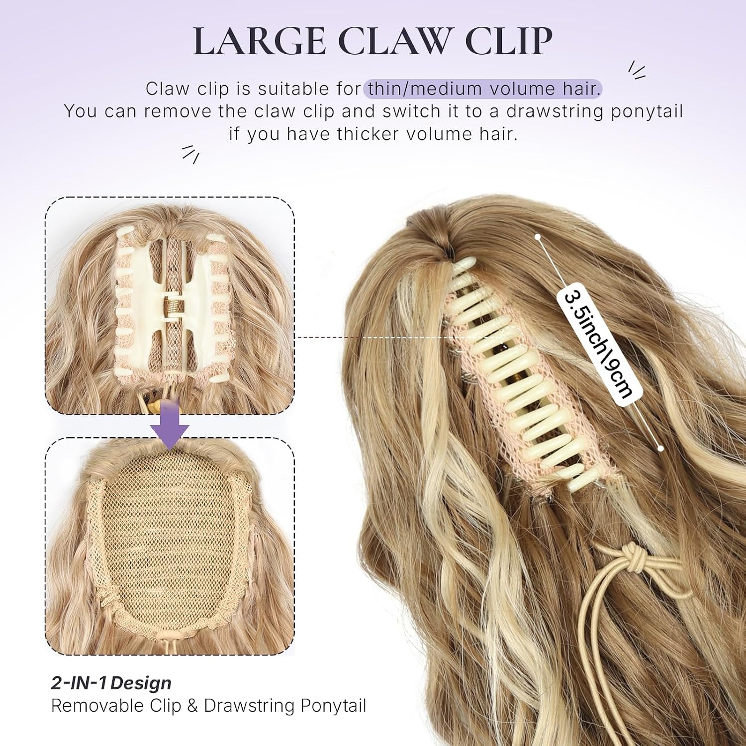 image:imageZQIAN BEAUTY 18 Inch Claw Clip Ponytail Extension Wavy Pony Tails Hair Extensions Synthetic Hair Extensions Ponytail Clip On Ponytails for Women Dark Brown with Honey Blonde HighlightsDark Blonde with Beige Blonde Highlights