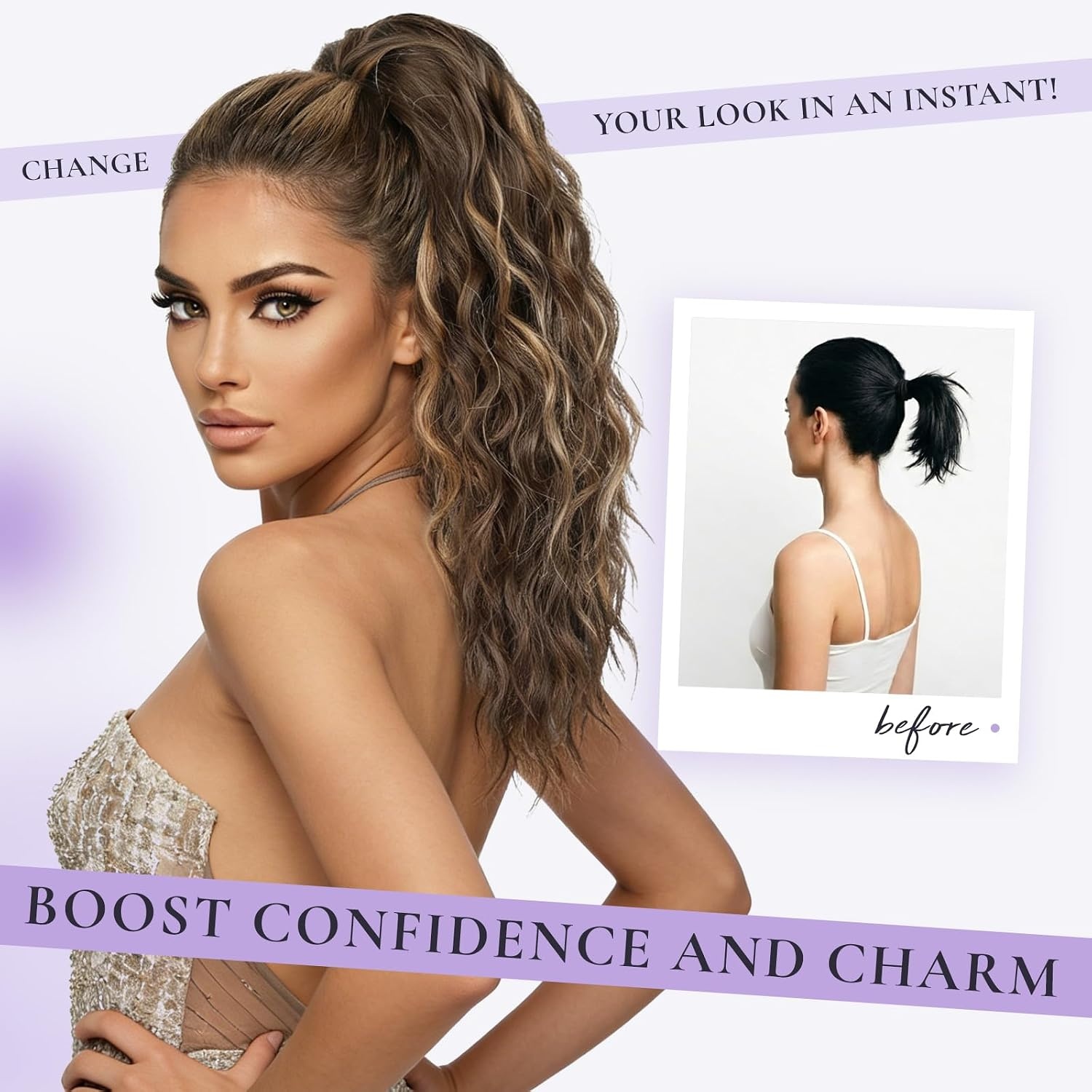 image:imageZQIAN BEAUTY 18 Inch Claw Clip Ponytail Extension Wavy Pony Tails Hair Extensions Synthetic Hair Extensions Ponytail Clip On Ponytails for Women Dark Brown with Honey Blonde HighlightsChestnut Brown with Blonde Highlights