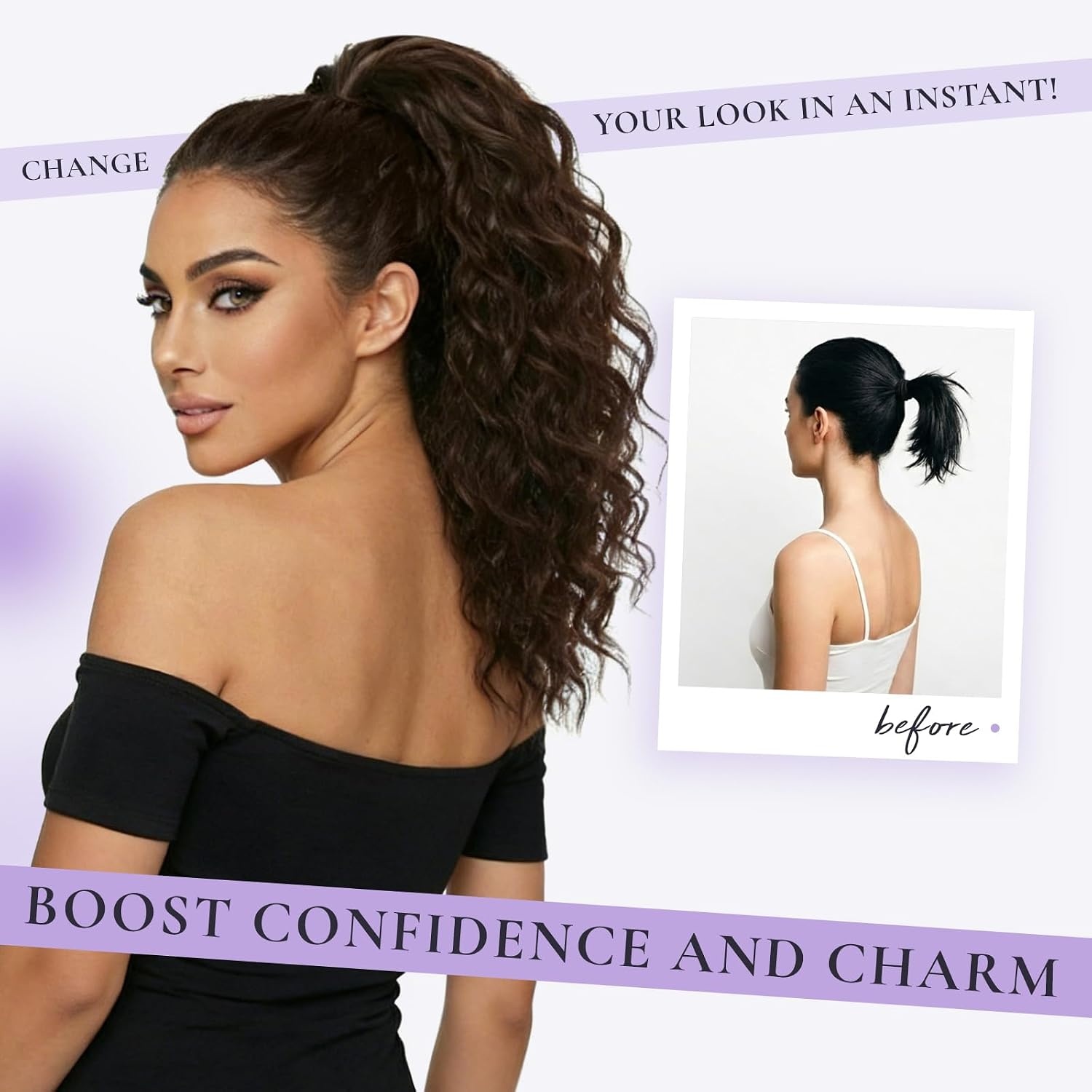 image:imageZQIAN BEAUTY 18 Inch Claw Clip Ponytail Extension Wavy Pony Tails Hair Extensions Synthetic Hair Extensions Ponytail Clip On Ponytails for Women Dark Brown with Honey Blonde HighlightsChocolate Brown