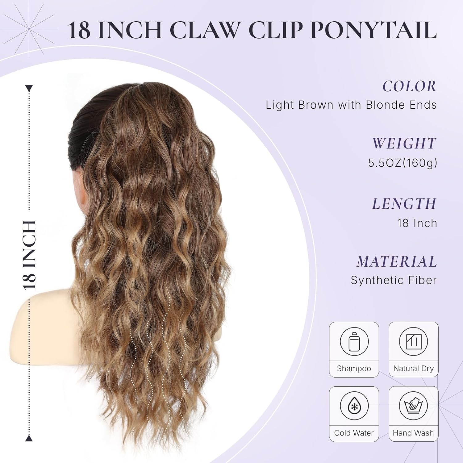 image:imageZQIAN BEAUTY 18 Inch Claw Clip Ponytail Extension Wavy Pony Tails Hair Extensions Synthetic Hair Extensions Ponytail Clip On Ponytails for Women Dark Brown with Honey Blonde HighlightsLight Brown with Blonde Ends