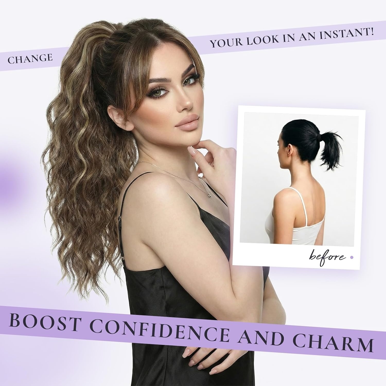 image:imageZQIAN BEAUTY 18 Inch Claw Clip Ponytail Extension Wavy Pony Tails Hair Extensions Synthetic Hair Extensions Ponytail Clip On Ponytails for Women Dark Brown with Honey Blonde HighlightsAsh Brown with Beige Blonde Highlights