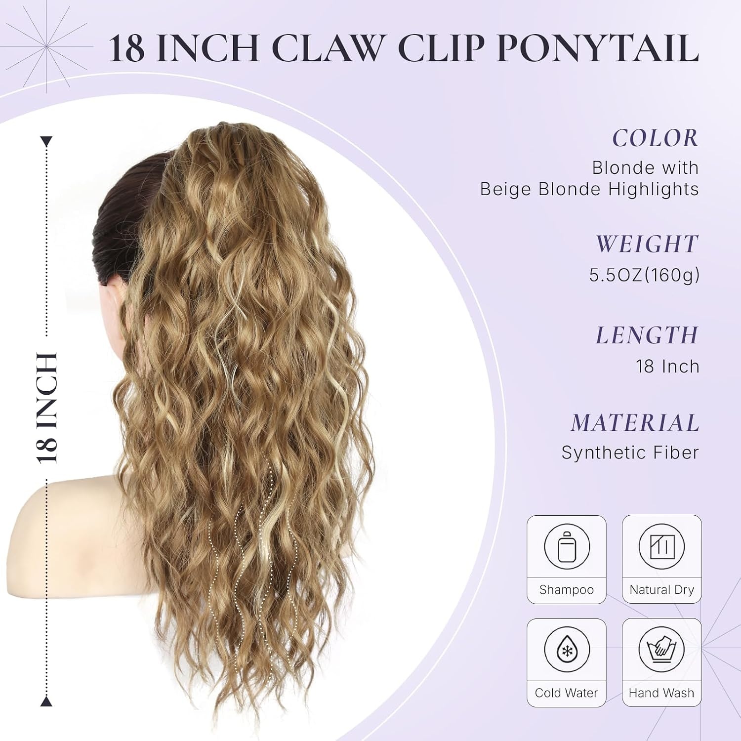 image:imageZQIAN BEAUTY 18 Inch Claw Clip Ponytail Extension Wavy Pony Tails Hair Extensions Synthetic Hair Extensions Ponytail Clip On Ponytails for Women Dark Brown with Honey Blonde HighlightsDark Blonde with Beige Blonde Highlights