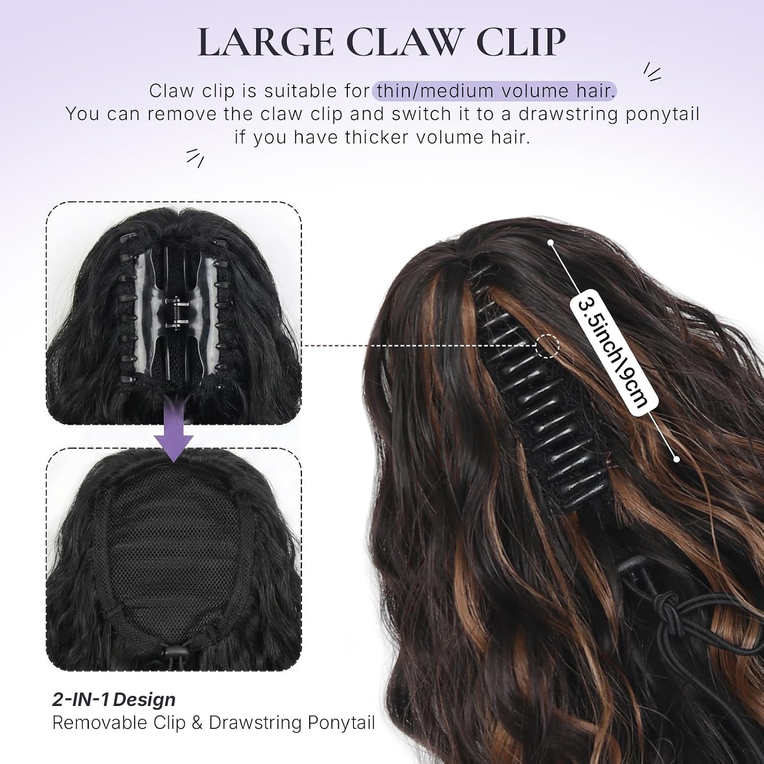 image:imageZQIAN BEAUTY 18 Inch Claw Clip Ponytail Extension Wavy Pony Tails Hair Extensions Synthetic Hair Extensions Ponytail Clip On Ponytails for Women Dark Brown with Honey Blonde HighlightsDark Brown with Honey Blonde Highlights