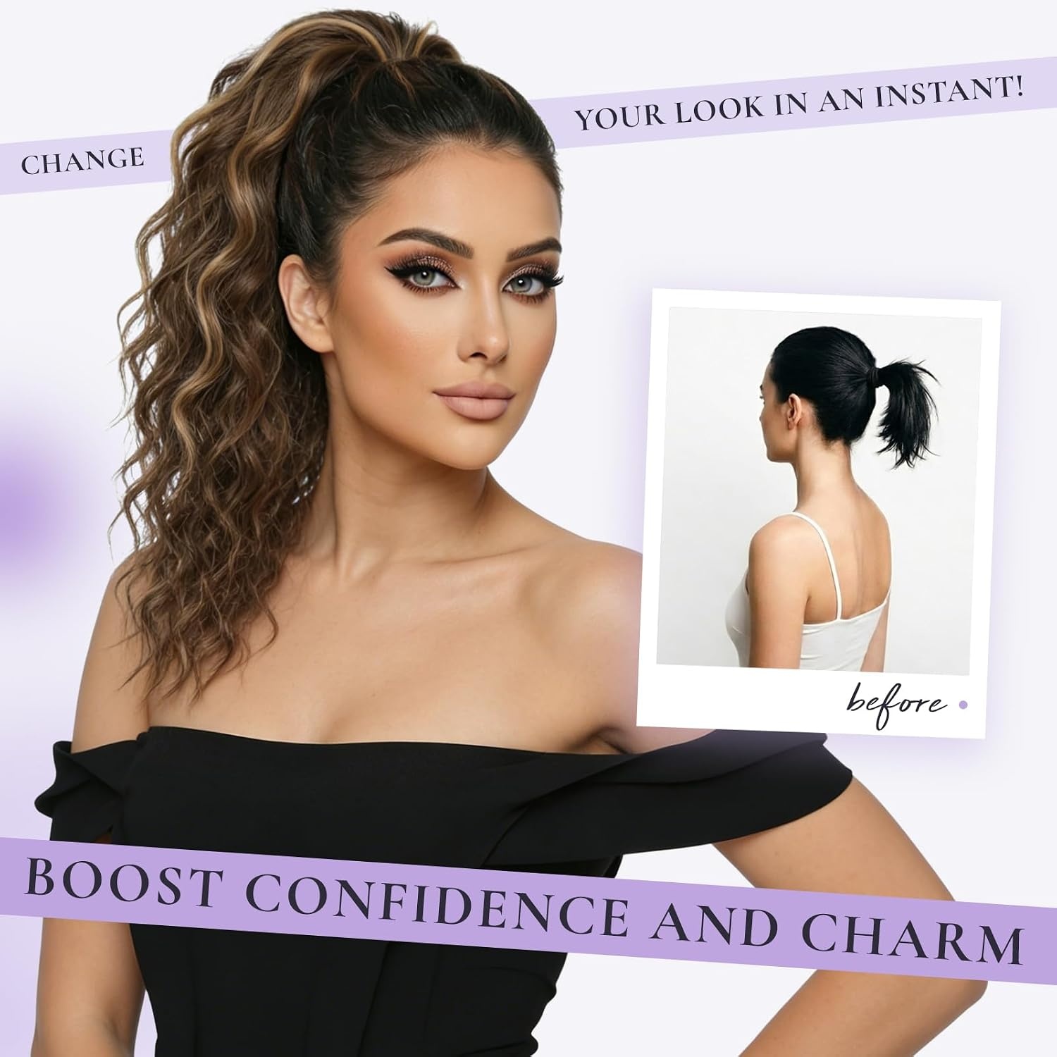image:imageZQIAN BEAUTY 18 Inch Claw Clip Ponytail Extension Wavy Pony Tails Hair Extensions Synthetic Hair Extensions Ponytail Clip On Ponytails for Women Dark Brown with Honey Blonde HighlightsMedium Brown with Blonde Highlights