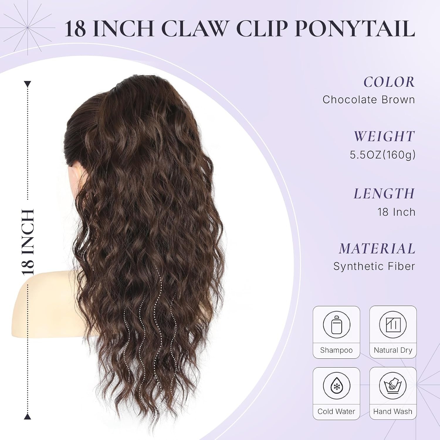 image:imageZQIAN BEAUTY 18 Inch Claw Clip Ponytail Extension Wavy Pony Tails Hair Extensions Synthetic Hair Extensions Ponytail Clip On Ponytails for Women Dark Brown with Honey Blonde HighlightsChocolate Brown