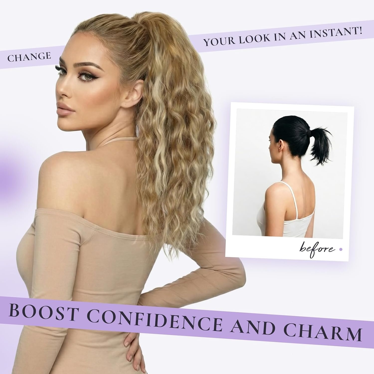 image:imageZQIAN BEAUTY 18 Inch Claw Clip Ponytail Extension Wavy Pony Tails Hair Extensions Synthetic Hair Extensions Ponytail Clip On Ponytails for Women Dark Brown with Honey Blonde HighlightsMedium Blonde with Beige Blonde Highlights