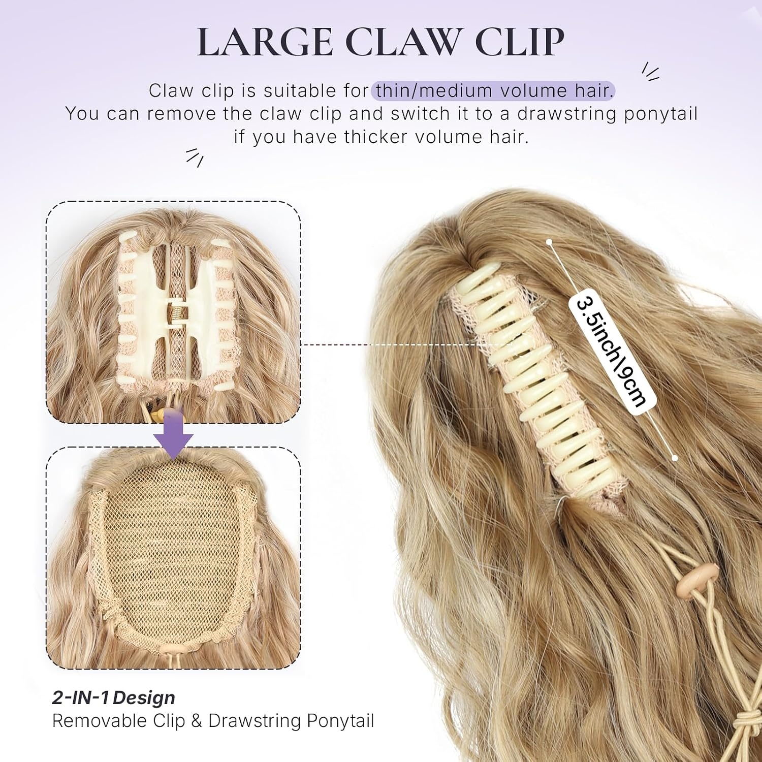 image:imageZQIAN BEAUTY 18 Inch Claw Clip Ponytail Extension Wavy Pony Tails Hair Extensions Synthetic Hair Extensions Ponytail Clip On Ponytails for Women Dark Brown with Honey Blonde HighlightsMedium Blonde with Beige Blonde Highlights